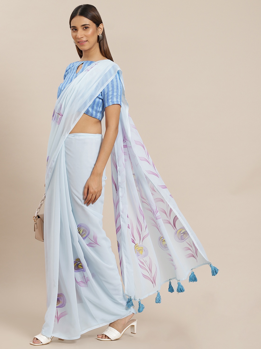 

Mitera Blue Floral Print Saree