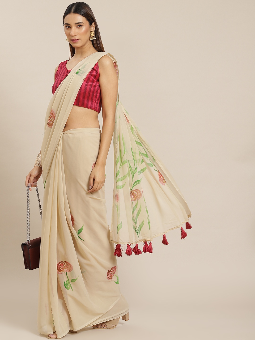 

Mitera Cream-Coloured Floral Print Saree