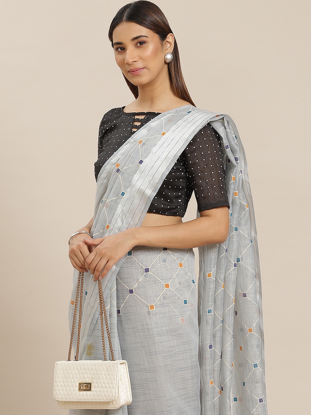 

Mitera Grey Printed Saree