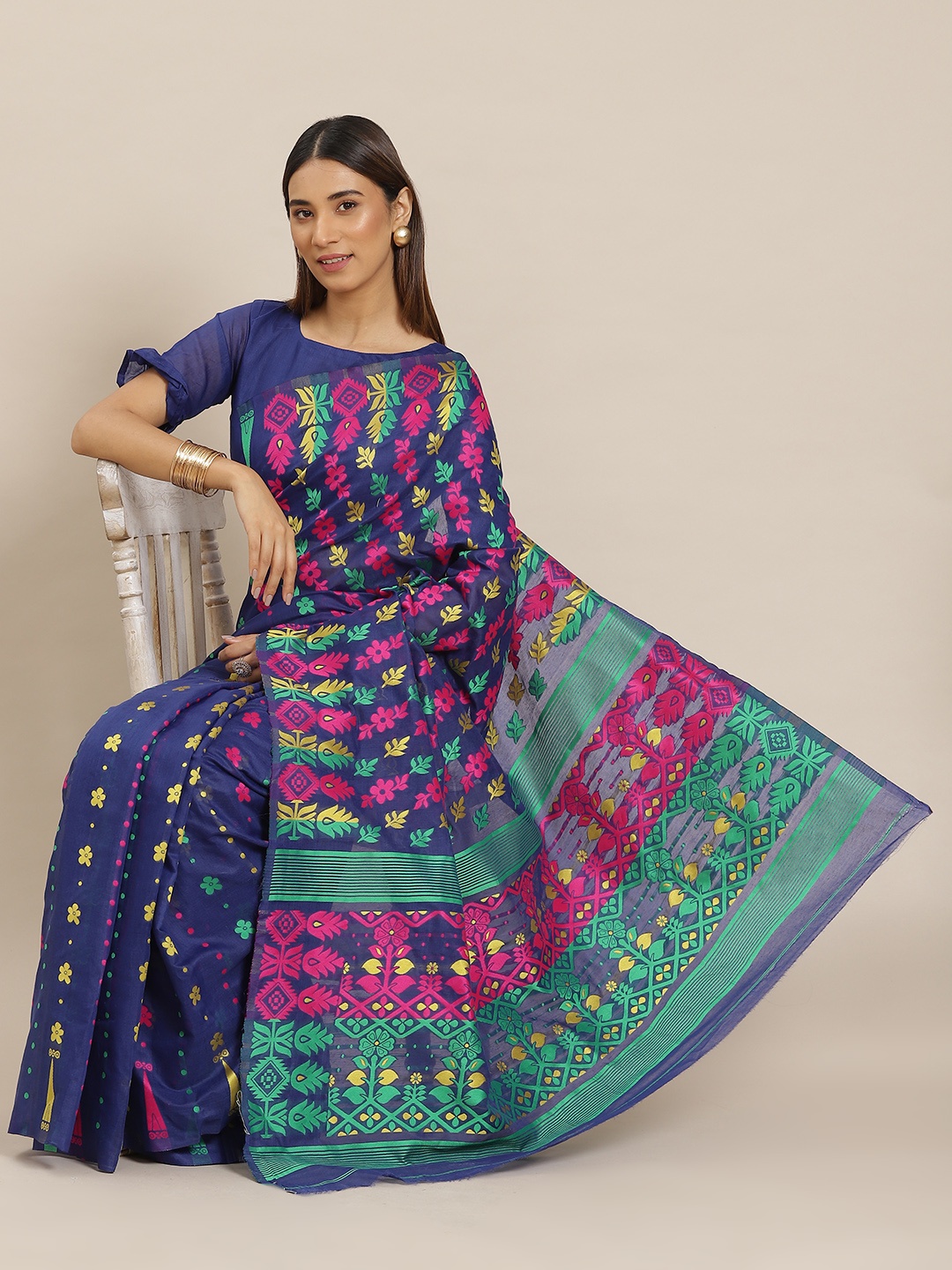 

Mitera Blue & Pink Floral Print Saree