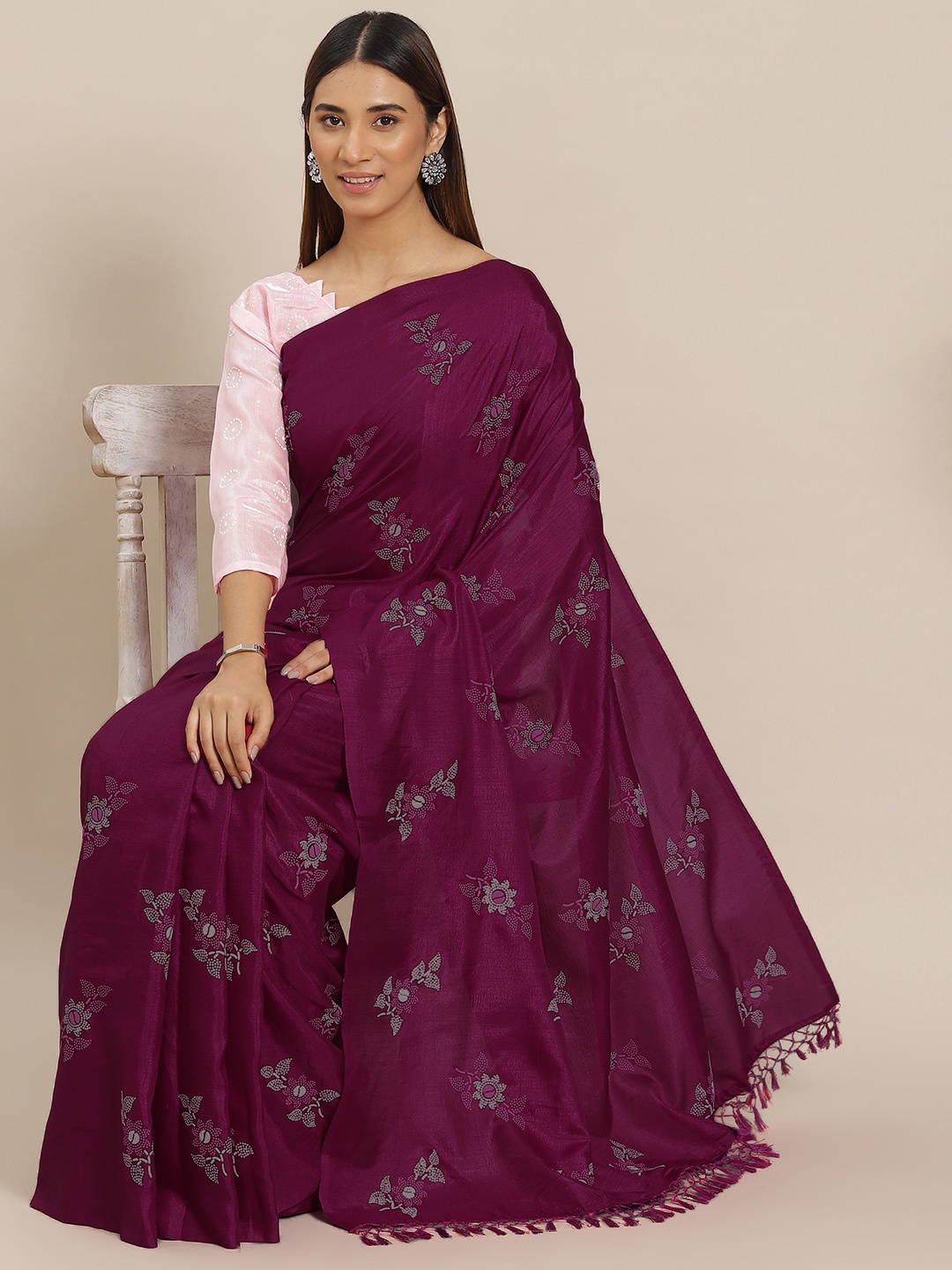 

Mitera Magenta Floral Print Saree