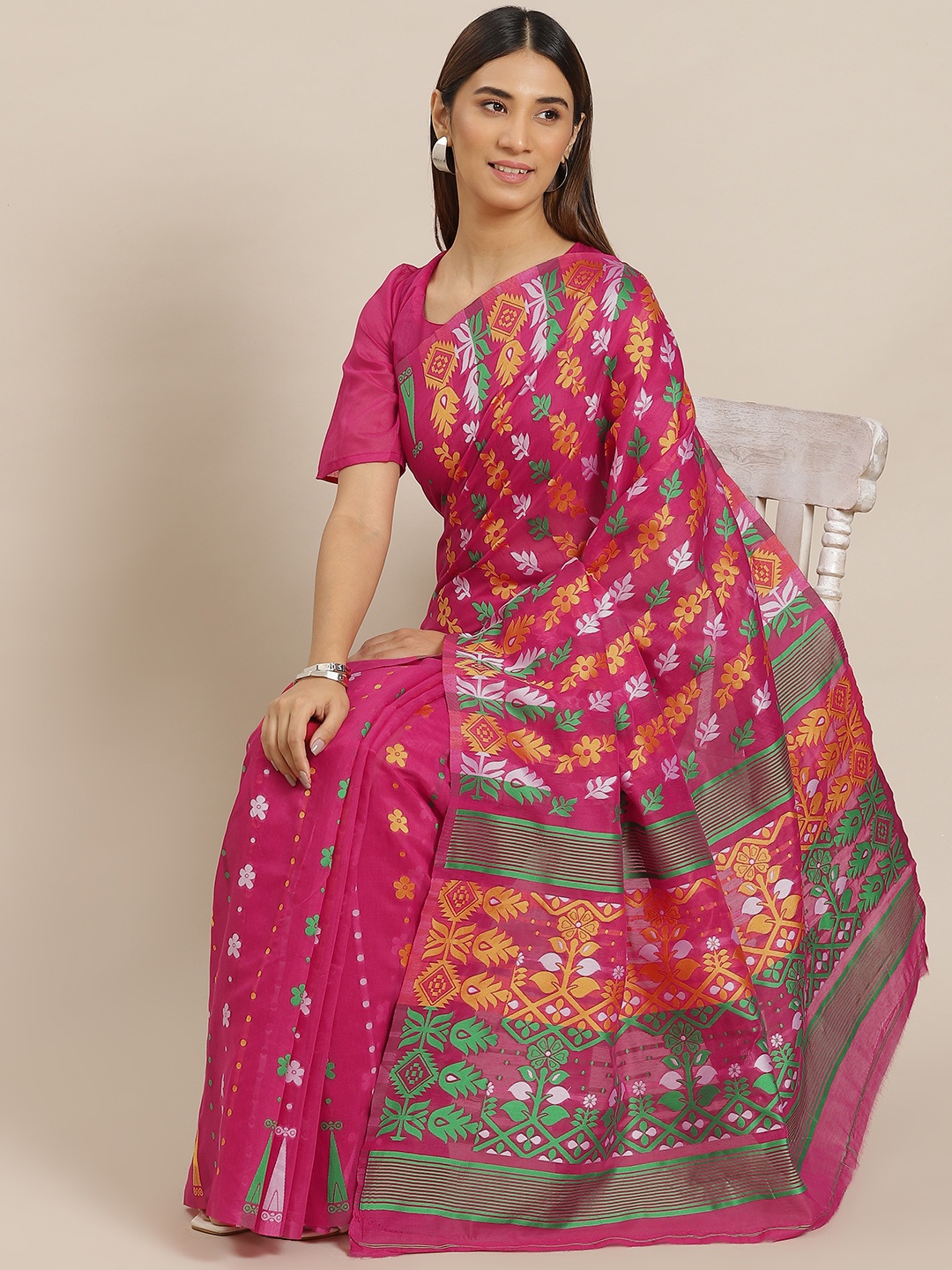 

Mitera Magenta Floral Print Saree