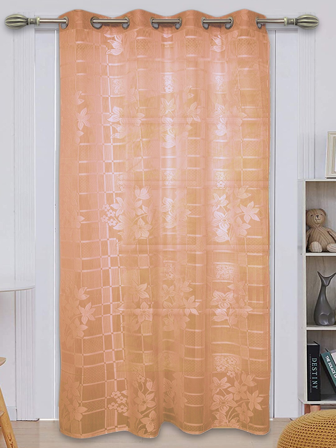 

Kuber Industries Brown Floral Sheer Door Curtain