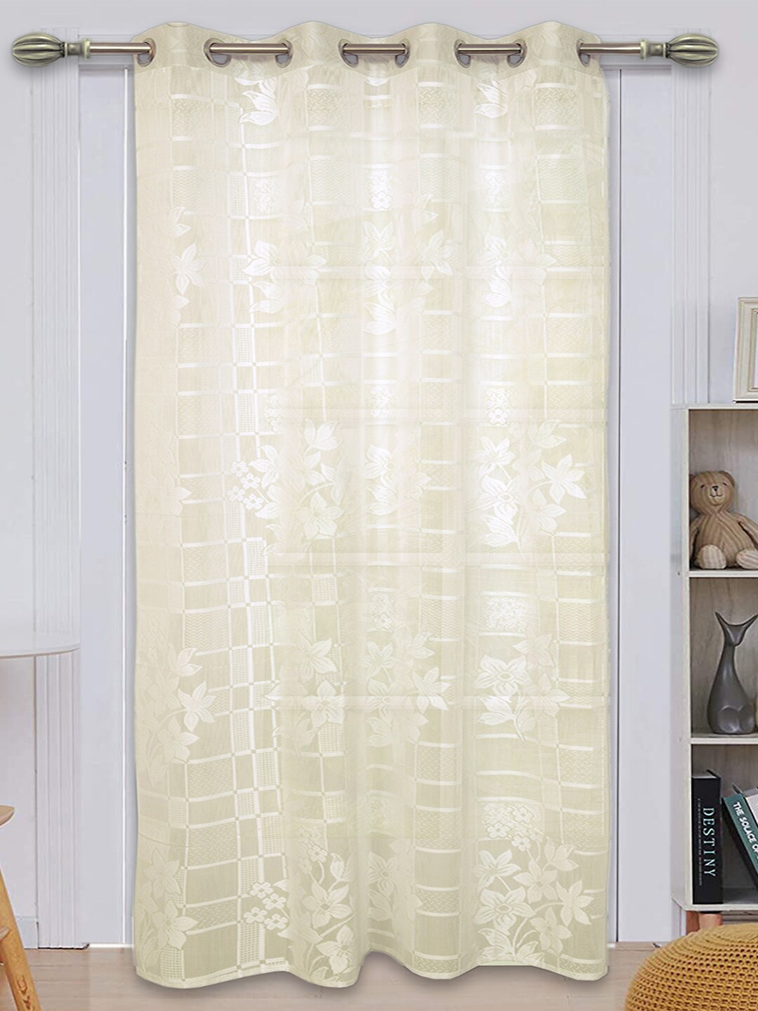 

Kuber Industries Cream-Coloured Floral Sheer Door Curtain