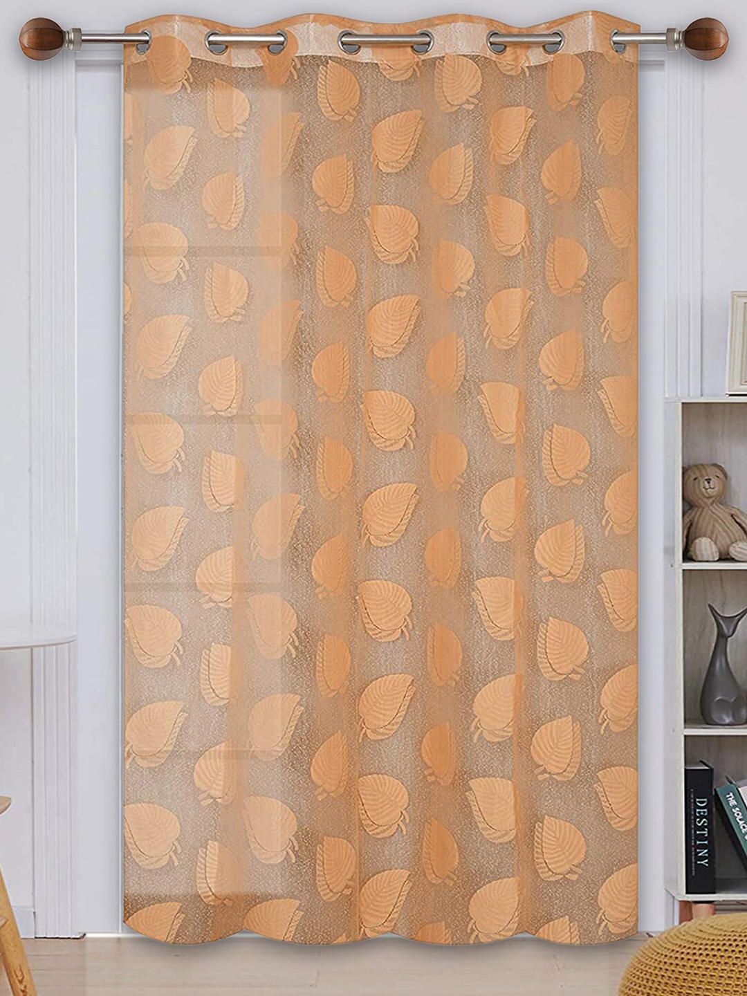 

Kuber Industries Brown & Peach-Coloured Geometric Sheer Door Curtain