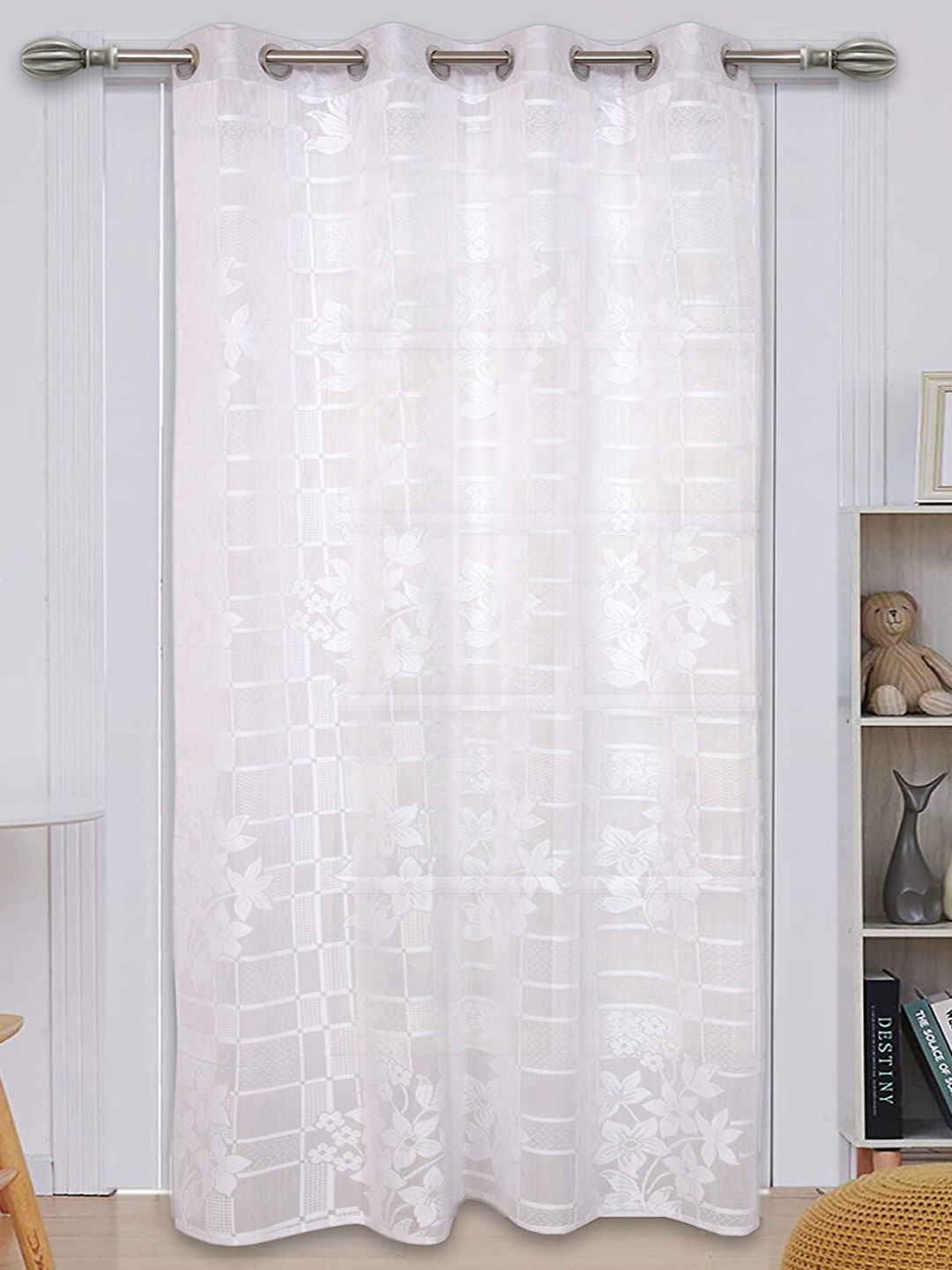 

Kuber Industries White Floral Door Curtain