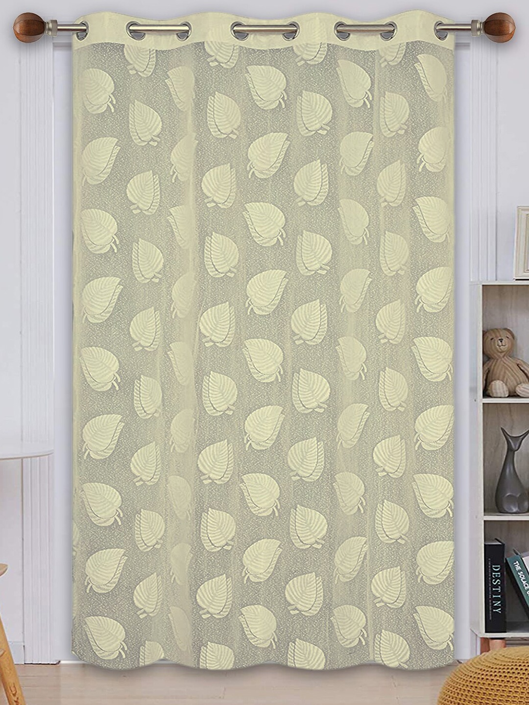 

Kuber Industries Cream-Coloured Set of 2 Floral Sheer Door Curtain