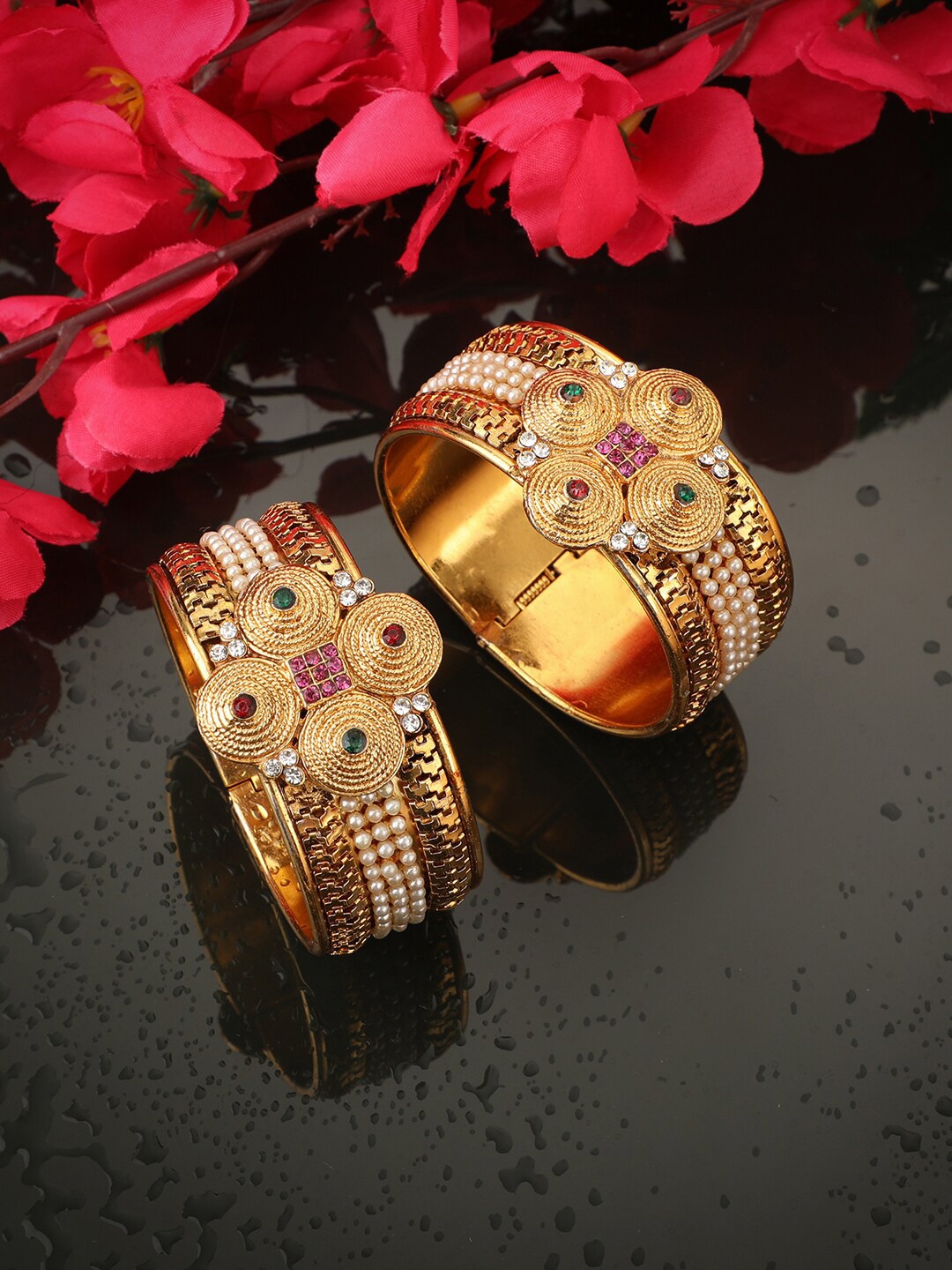 

ANIKAS CREATION Pack of 2 Women Gold-Plated Handcrafted Kada Bracelet