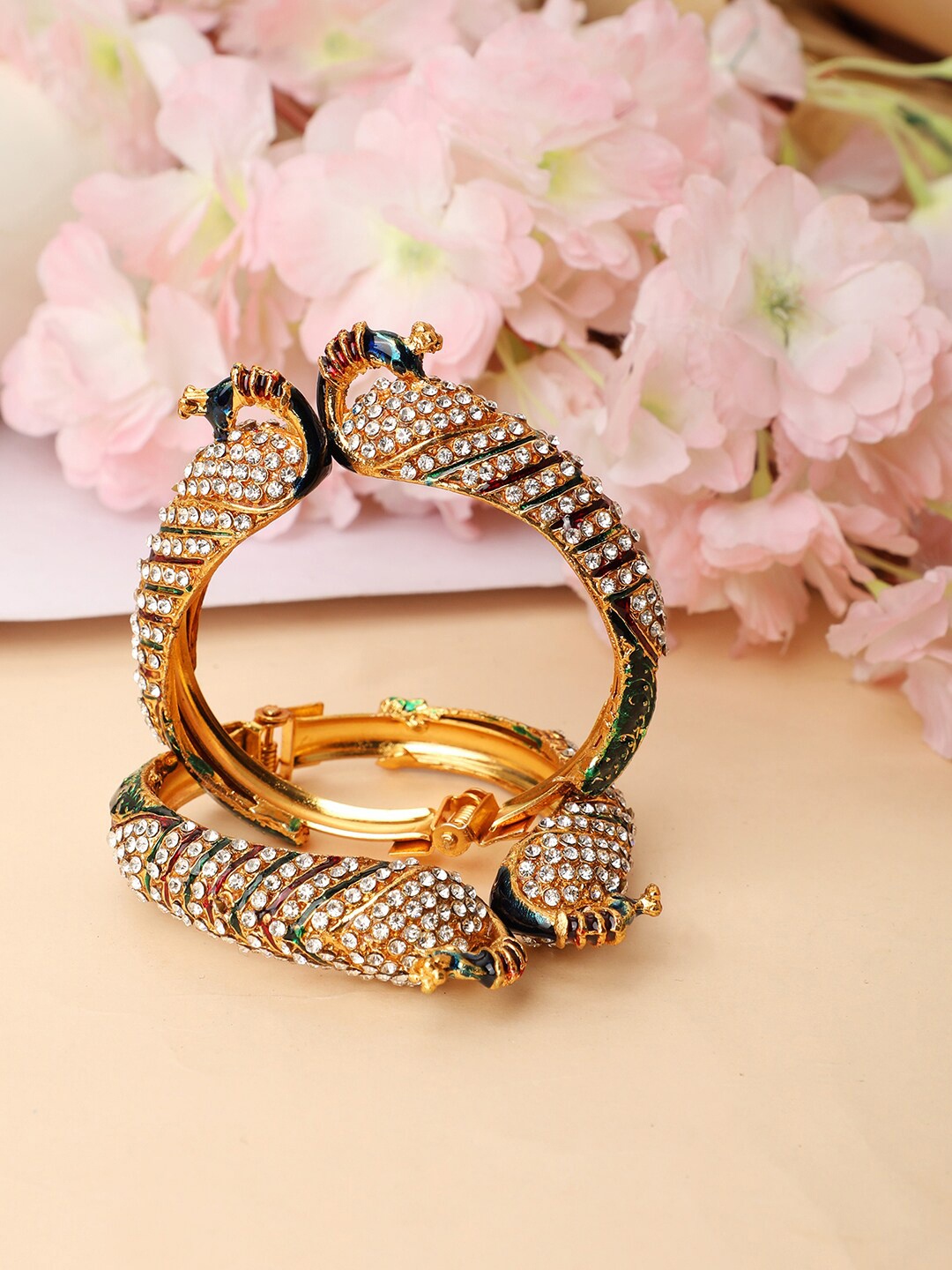 

ANIKAS CREATION Women Set Of 2 Multicoloured Brass Gold-Plated Kada Bracelet, Multi