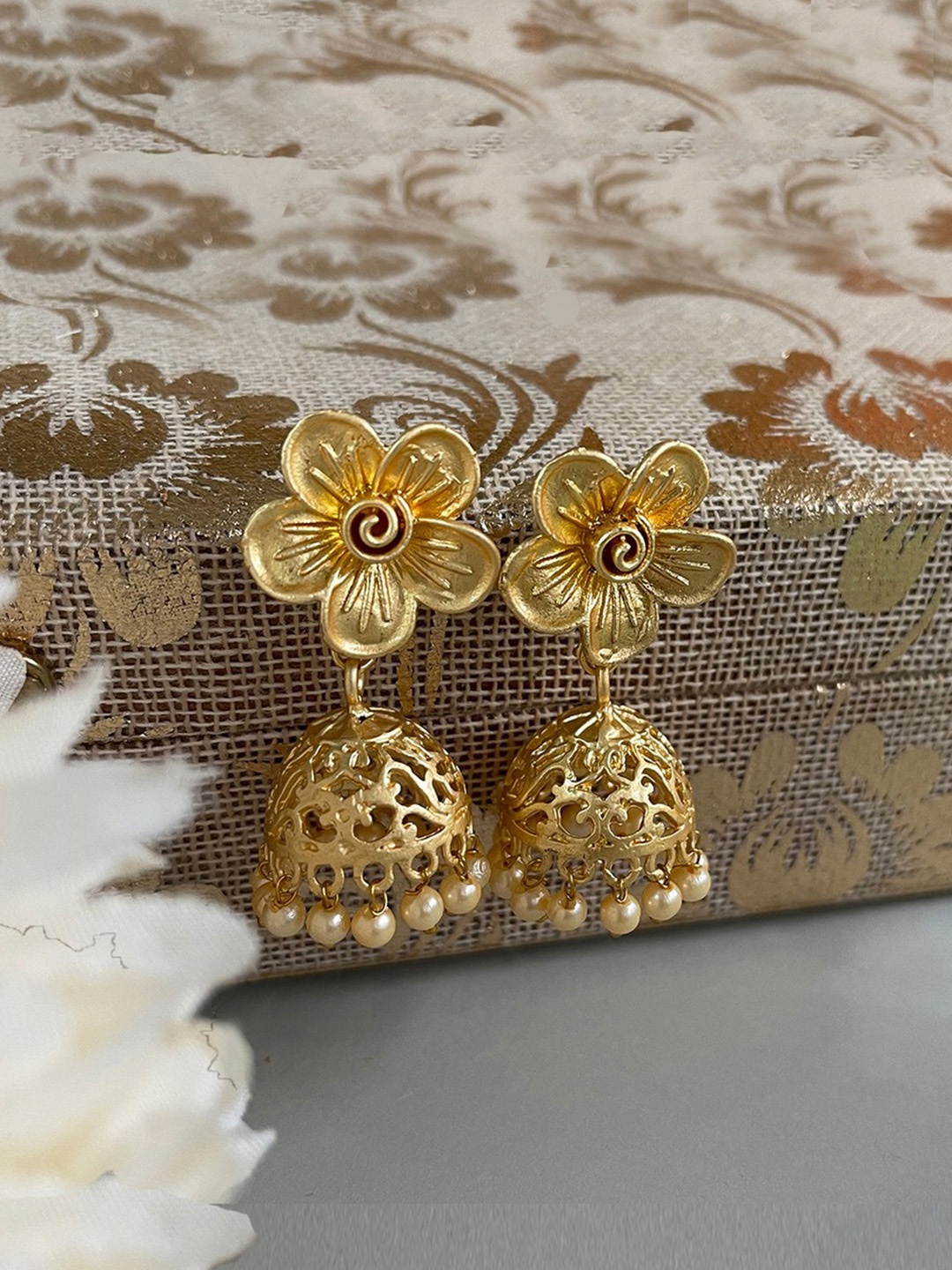 

Ishhaara Gold-Toned Floral Jhumkas Earrings