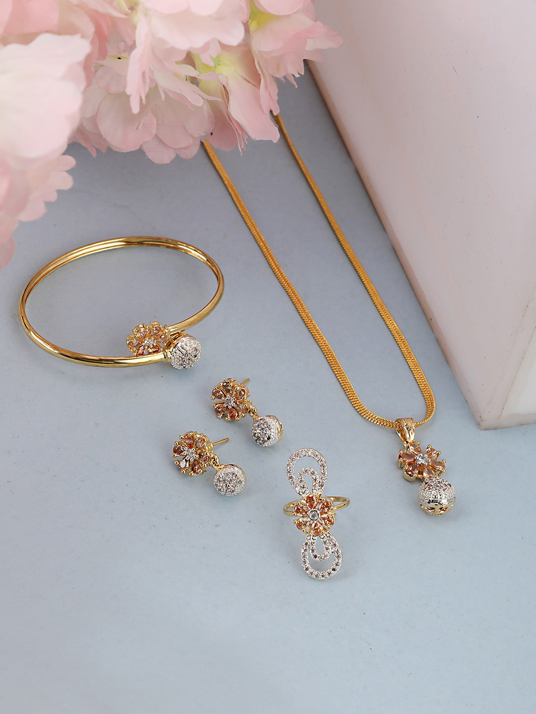

Bhana Fashion Women Gold-Plated White & Brown AD-Studded Jewellery Set