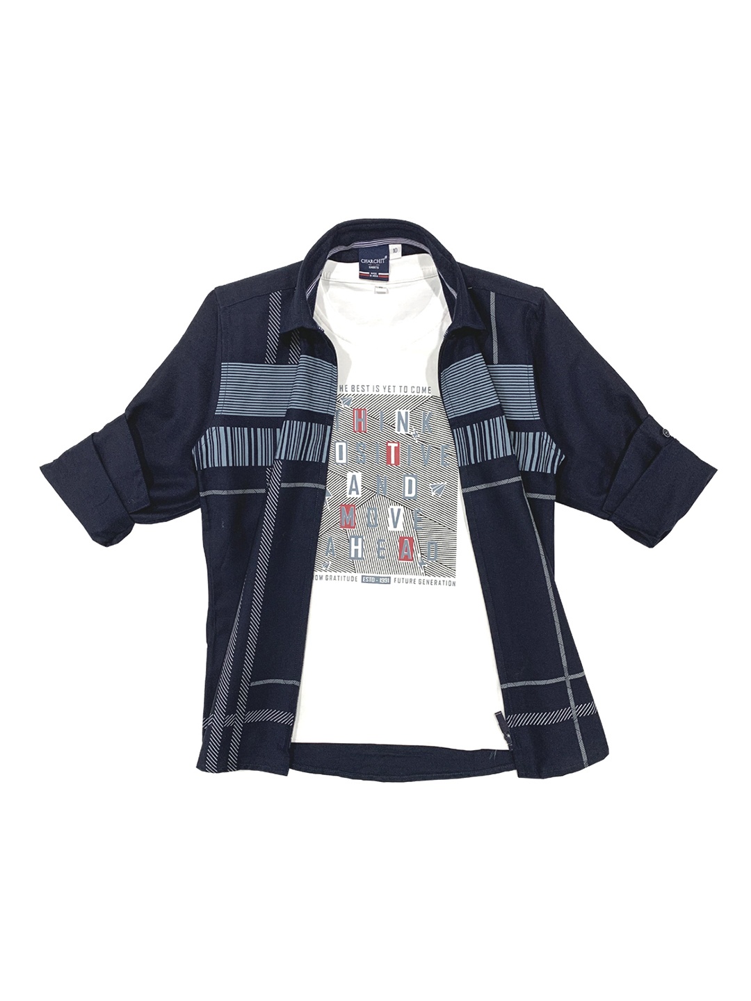 

CHARCHIT HIT Boys Navy Blue Printed Casual Shirt & T-Shirt