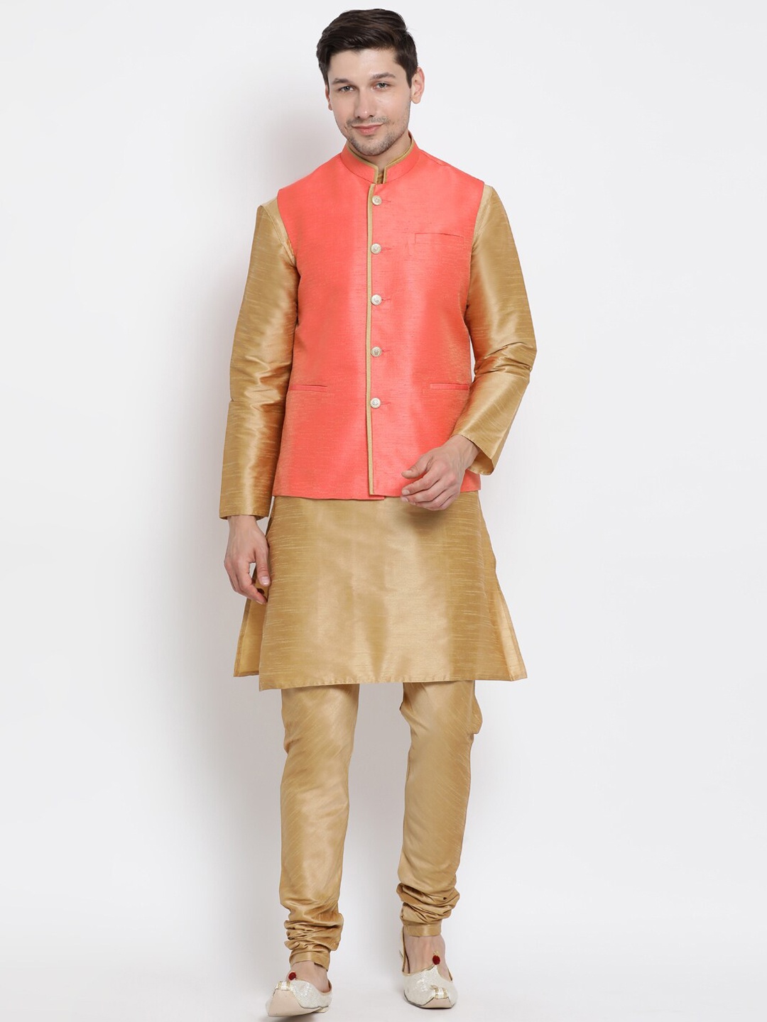 

VASTRAMAY Men Rose Gold Layered Kurta with Pyjamas