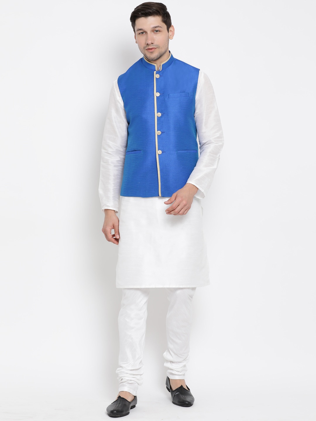 

VASTRAMAY Men White Layered Kurta with Churidar