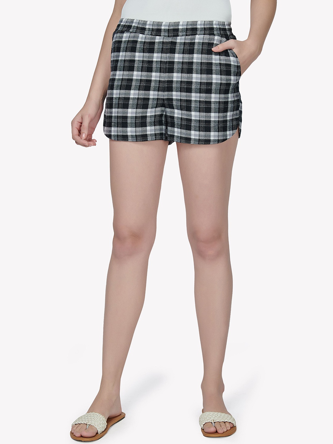 

VASTRADO Women Black Checked Shorts