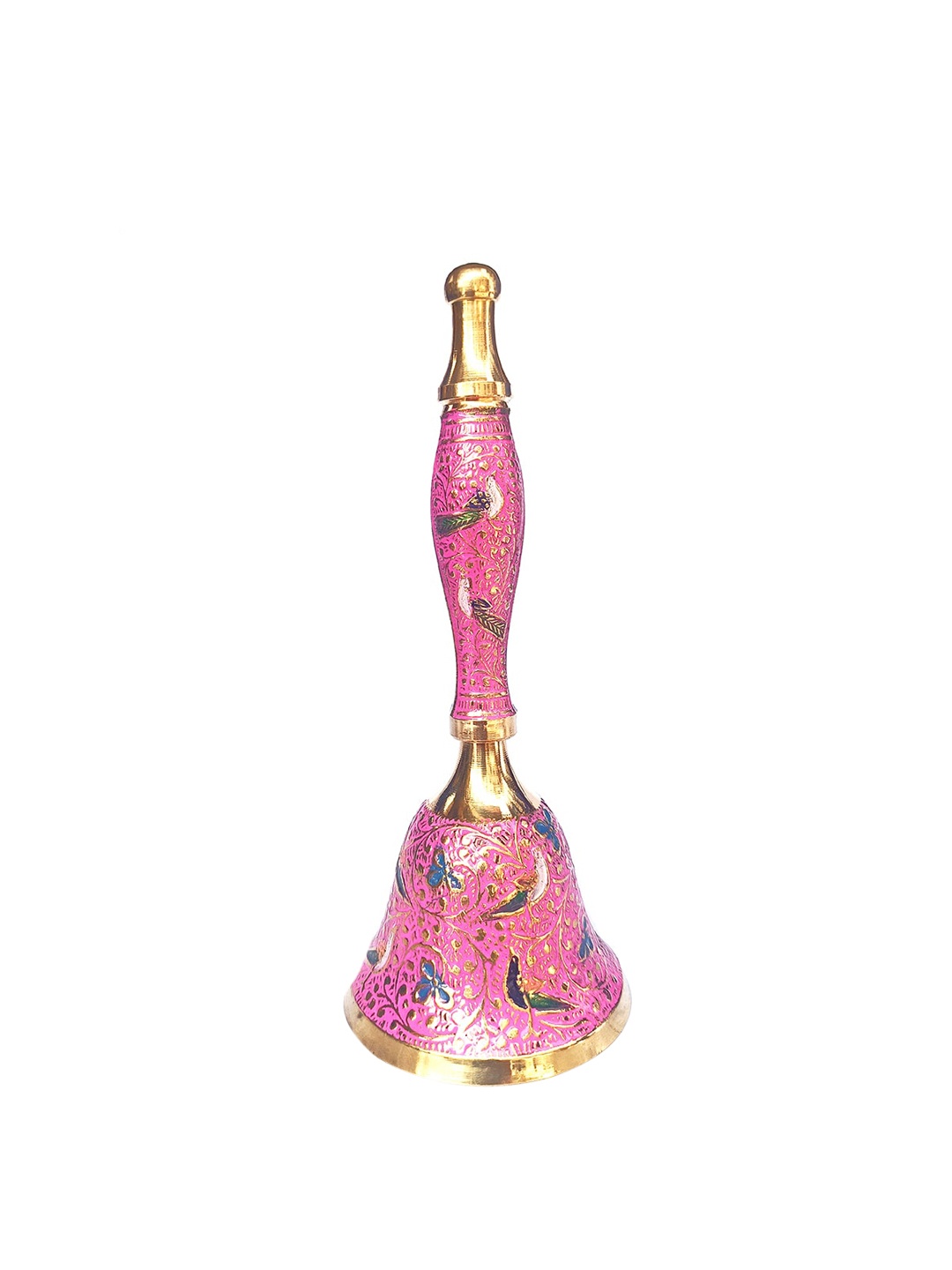 

WENS Pink Brass Engraved Meenakari Work Pooja Bell