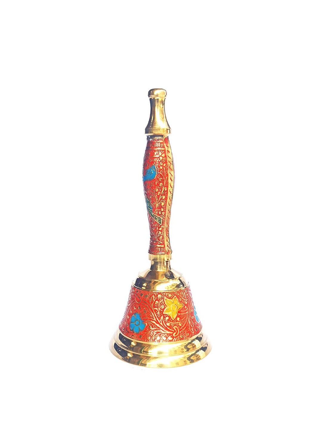 

WENS Red Brass Engraved Meenakari Pooja Bell