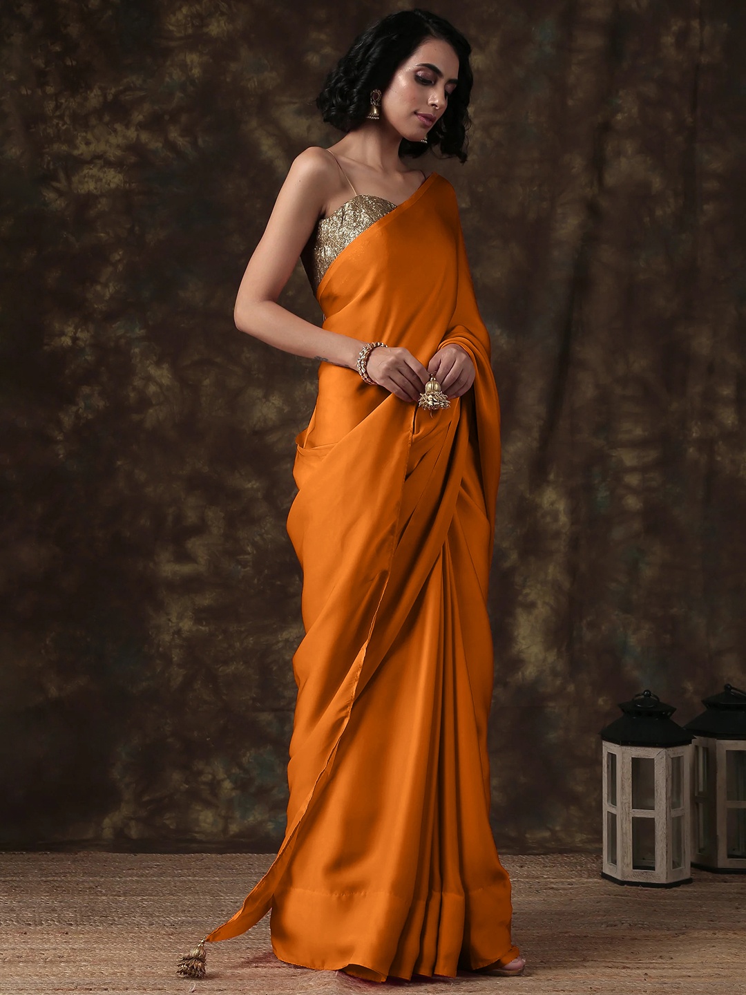 

Swtantra Orange Satin Saree