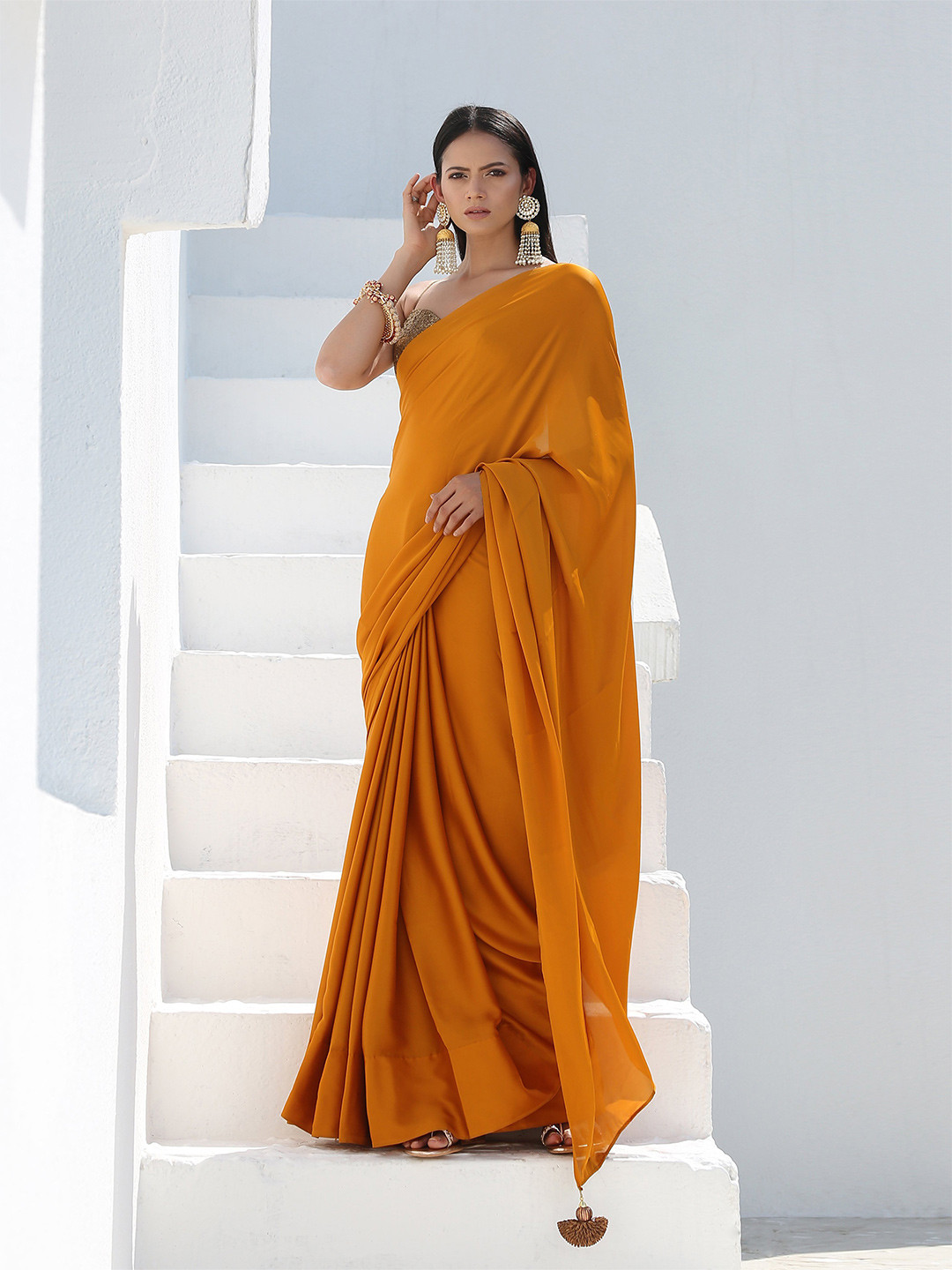 

Swtantra Mustard Yellow Satin Saree