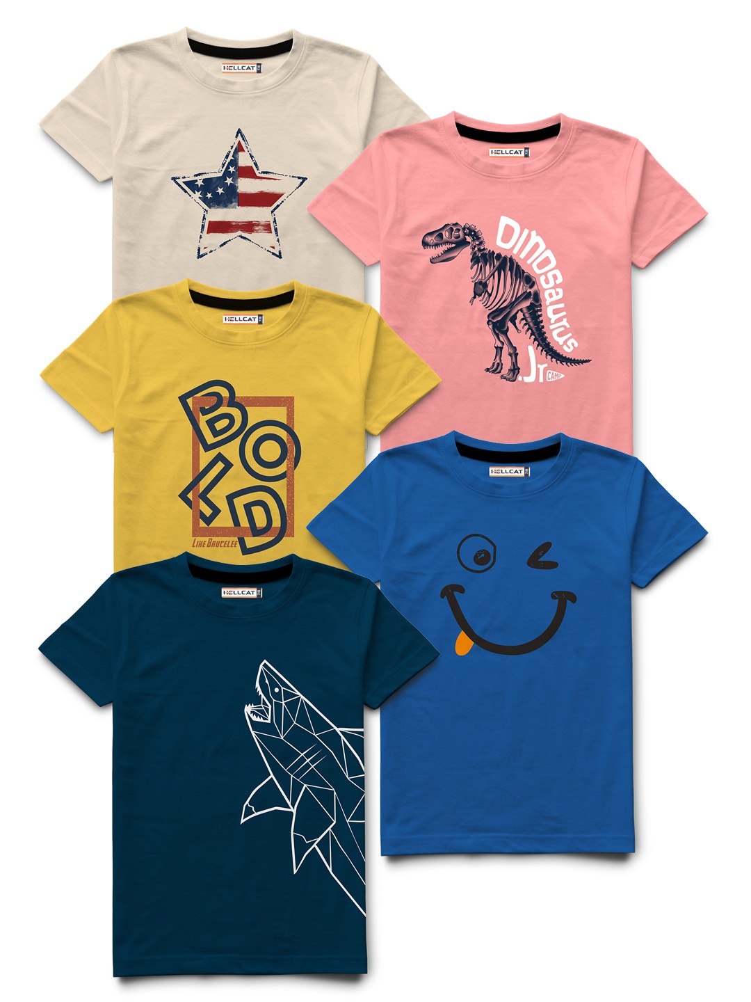 

HELLCAT Boys Blue Typography 5 Printed Bio Finish Applique T-shirt