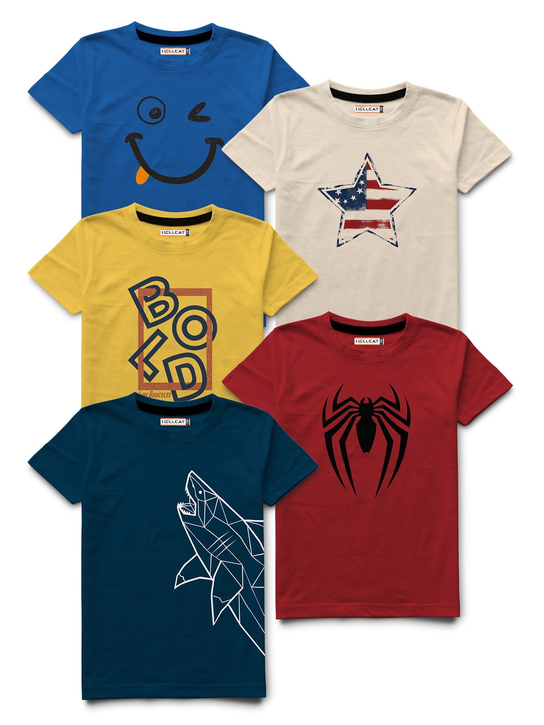 

HELLCAT Boys Yellow Typography 5 Printed Bio Finish Applique T-shirt