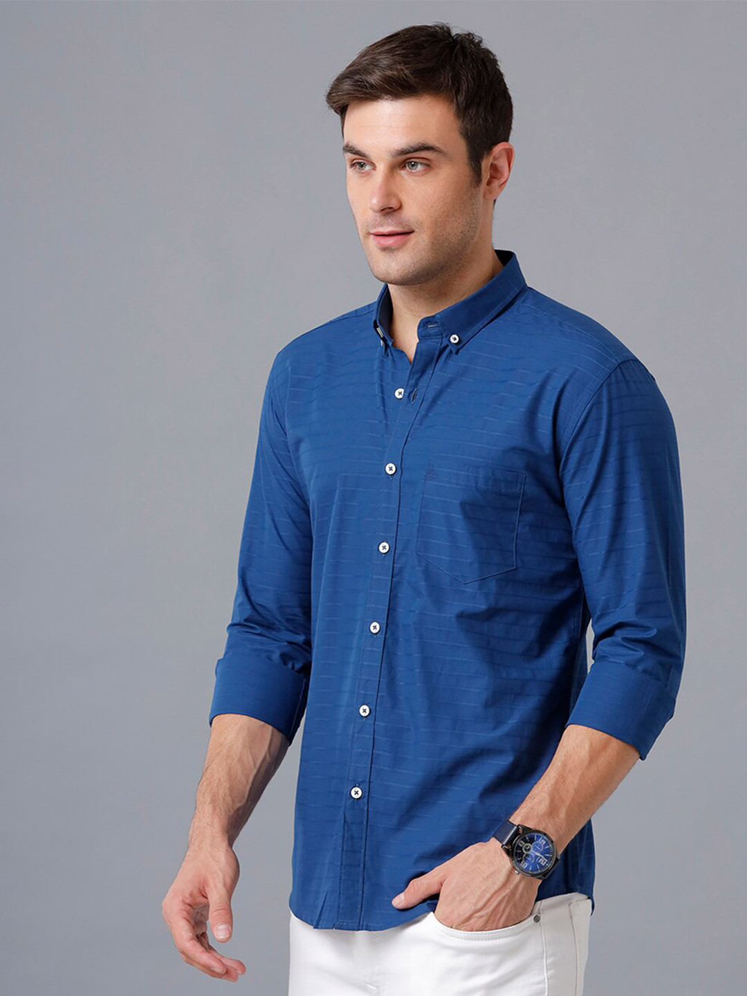 

YOVISH Men Navy Blue Smart Slim Fit Casual Shirt