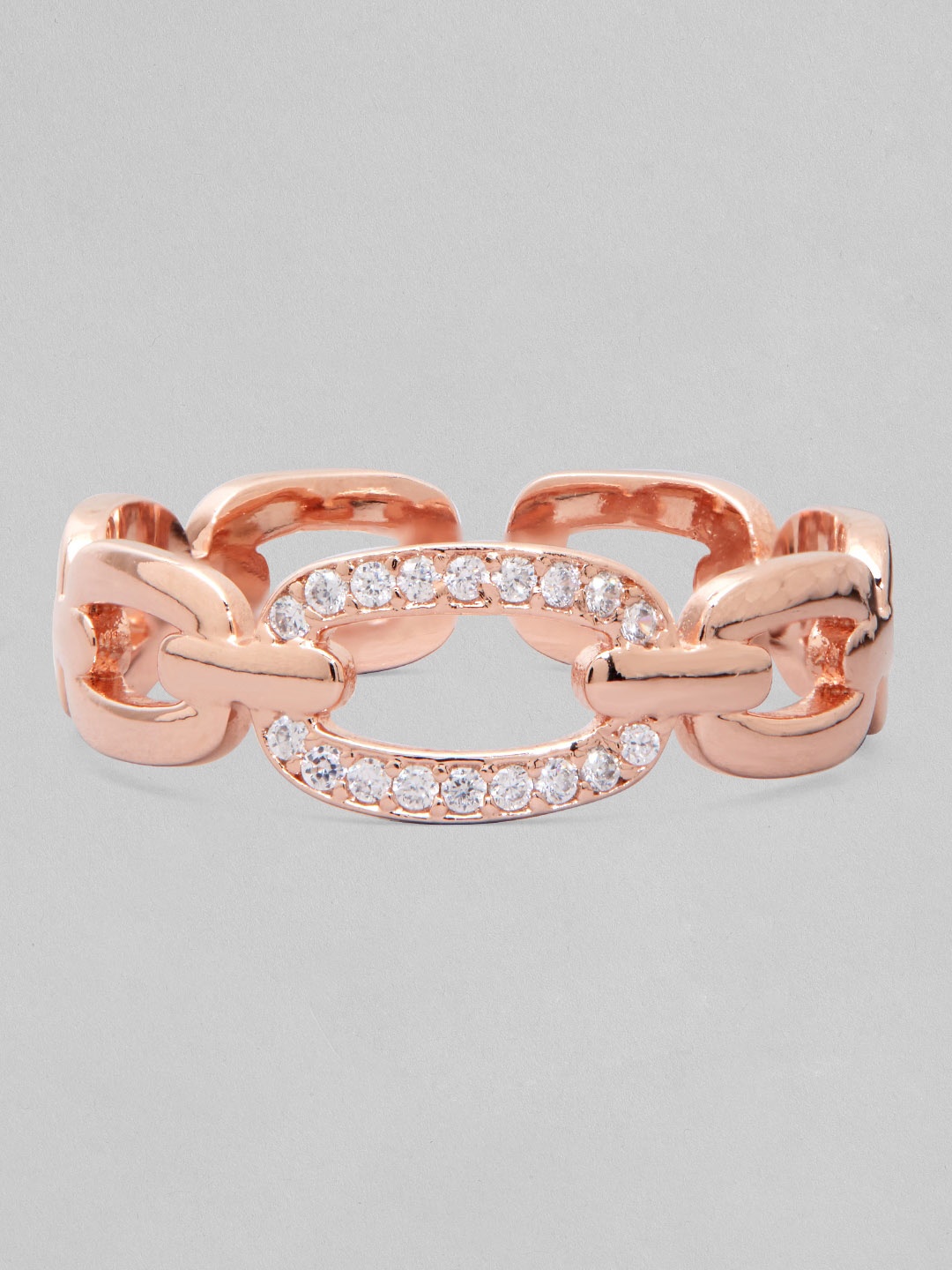 

Rubans Voguish Rose Gold-Plated White AD-Studded Finger Ring