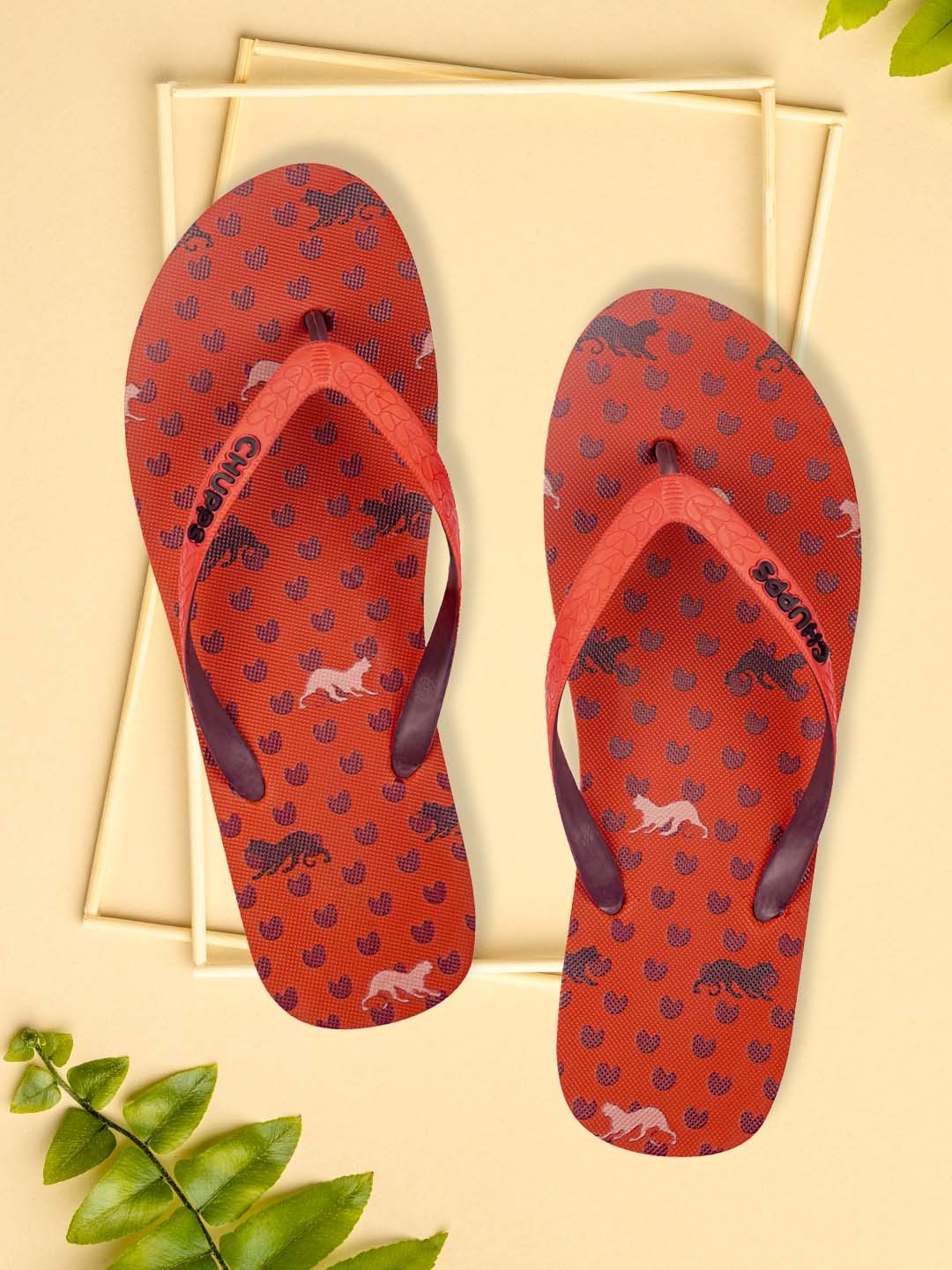 

CHUPPS Women Red & Black Printed Rubber Sustainable Thong Flip-Flops