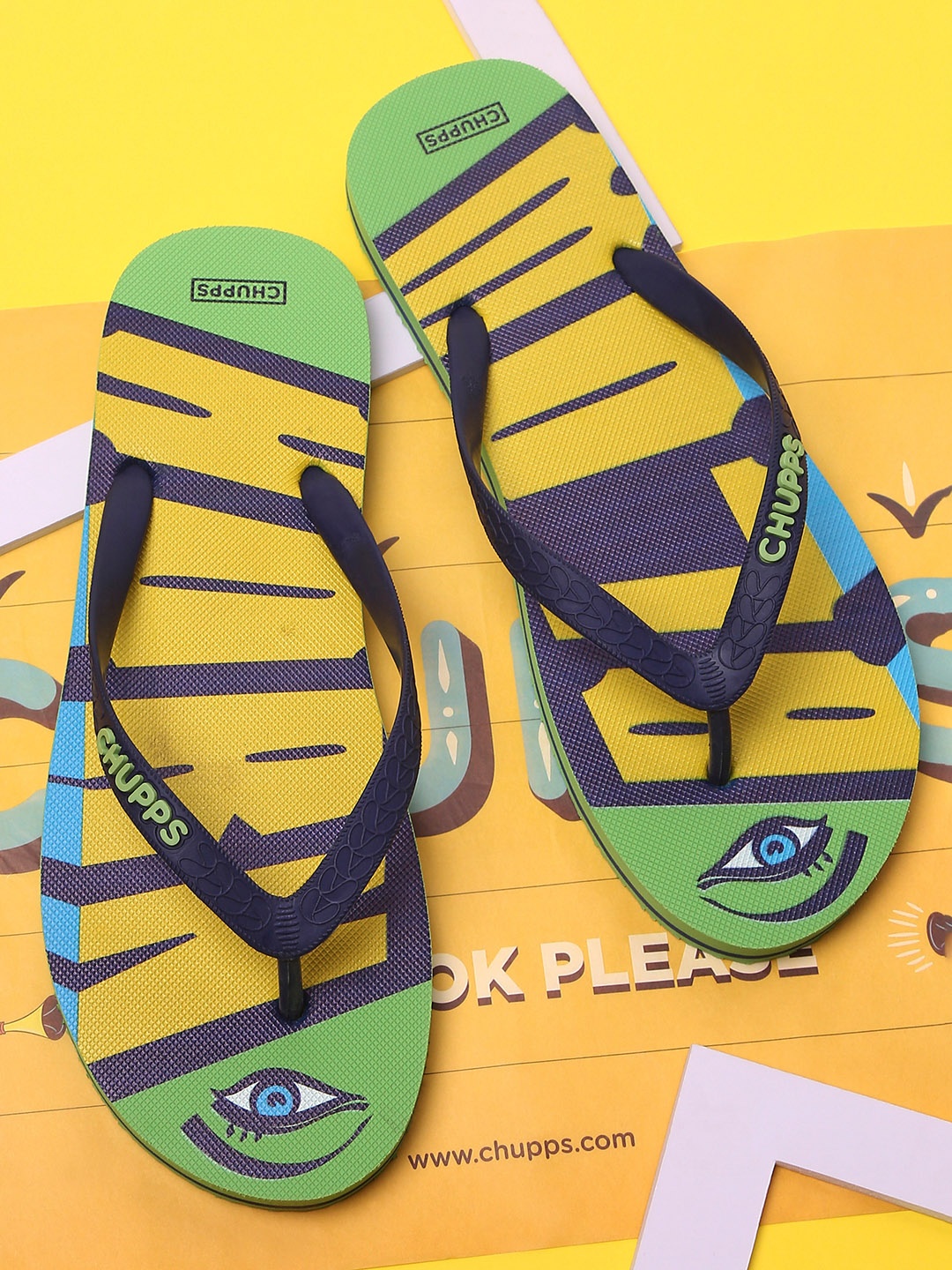 

CHUPPS Women Blue & Green Printed Flip Flops