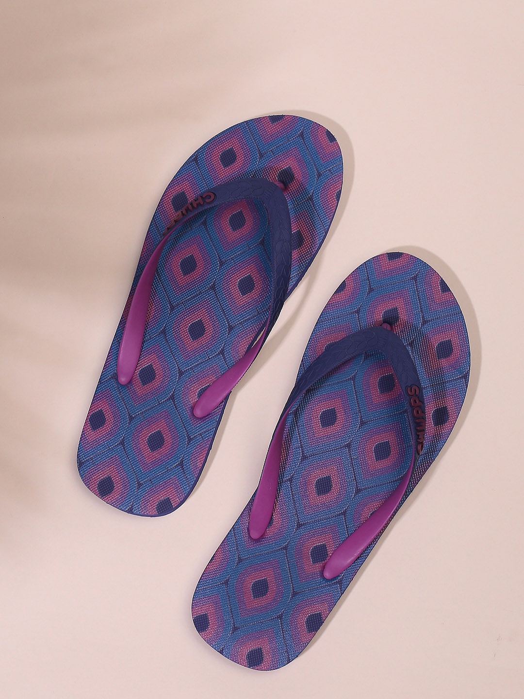 

CHUPPS Women Blue & Purple Printed Rubber Sustainable Thong Flip-Flops