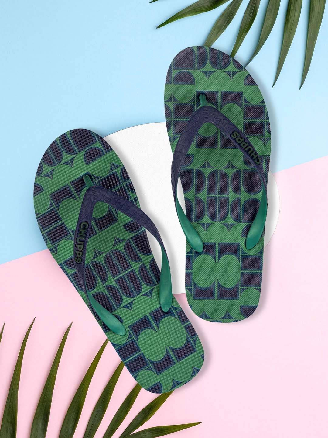 

CHUPPS Women Green & Blue Printed Rubber Sustainable Thong Flip-Flops