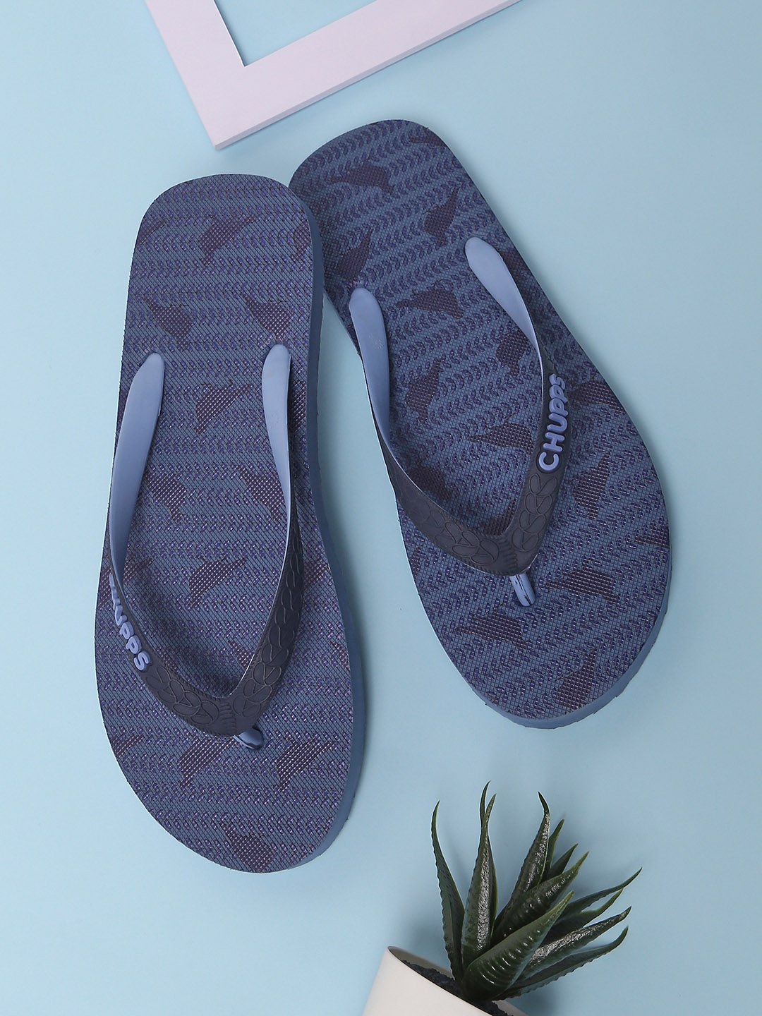 

CHUPPS Women Blue Printed Rubber Sustainable Thong Flip-Flops