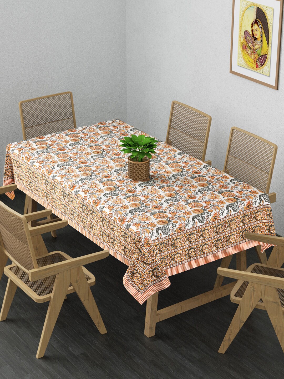 

Gulaab Jaipur White & Orange Floral Printed 6-Seater Cotton Table Covers