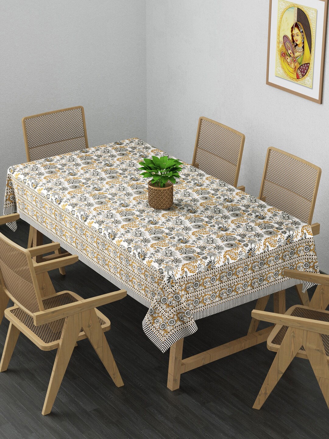 

Gulaab Jaipur Blue & White Printed Cotton Table Cover, Grey