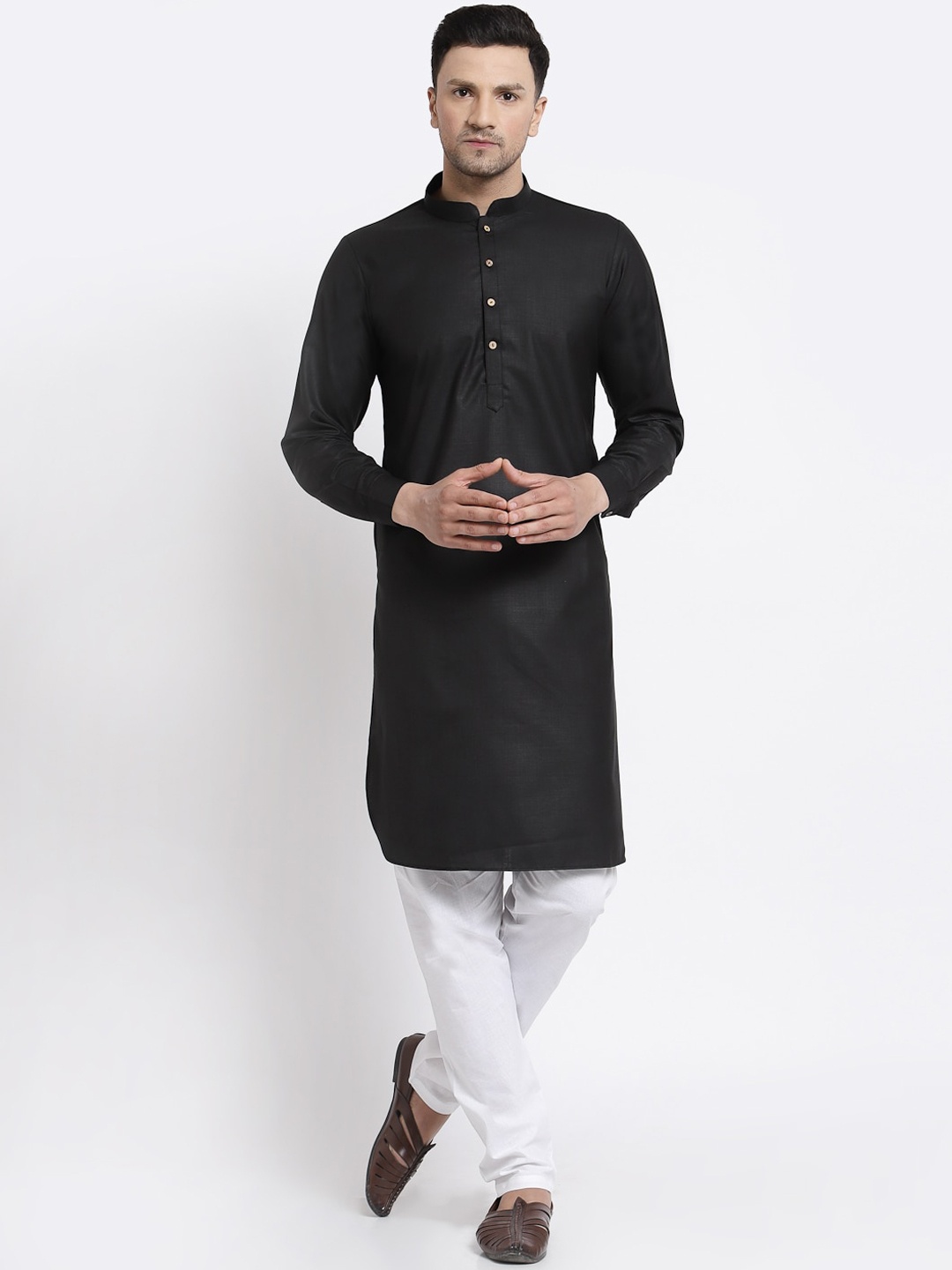 

MOHANLAL SONS Men Black Thread Work Pathani Kurta