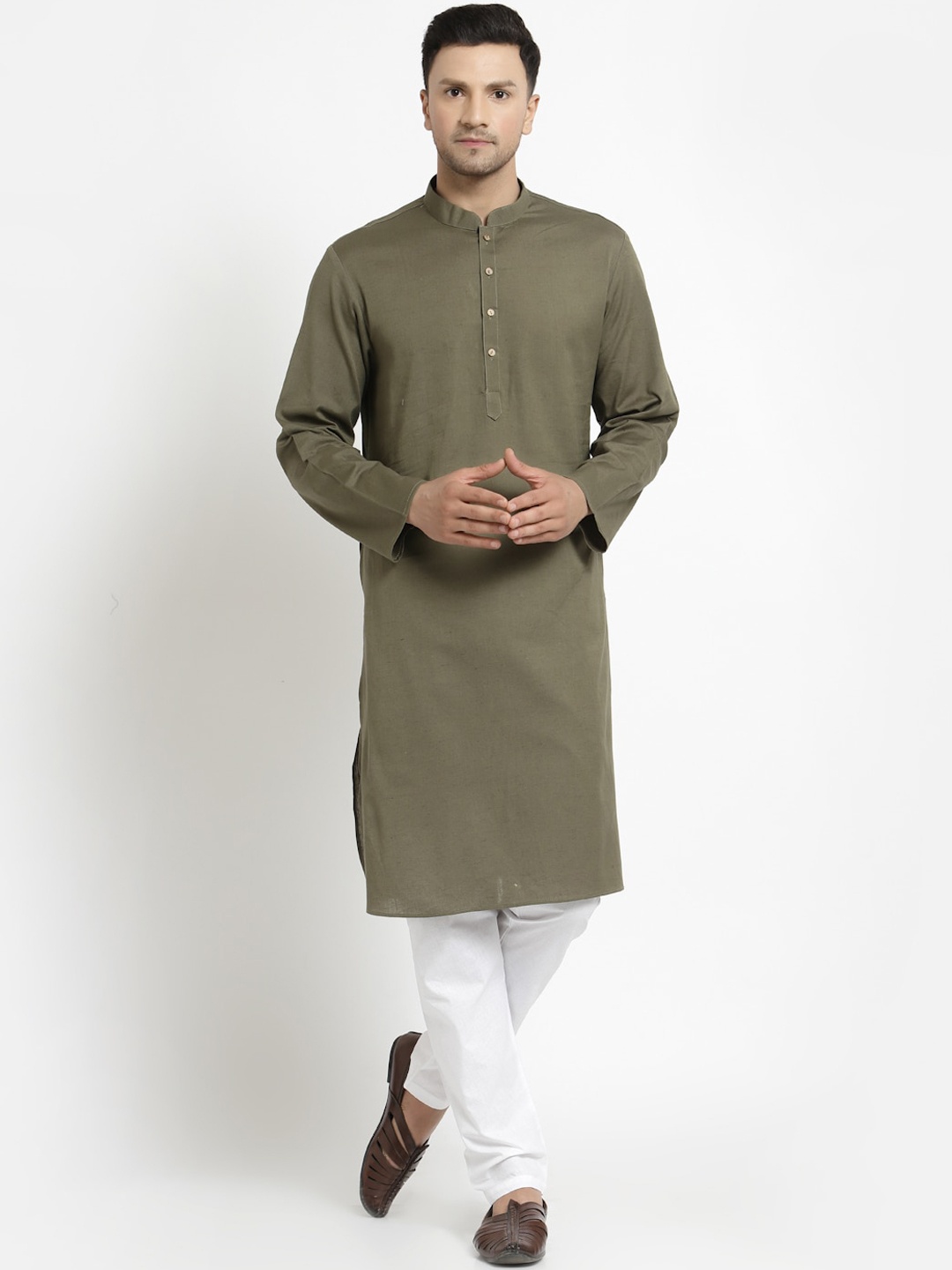 

MOHANLAL SONS Men Brown Thread Work Pathani Kurta