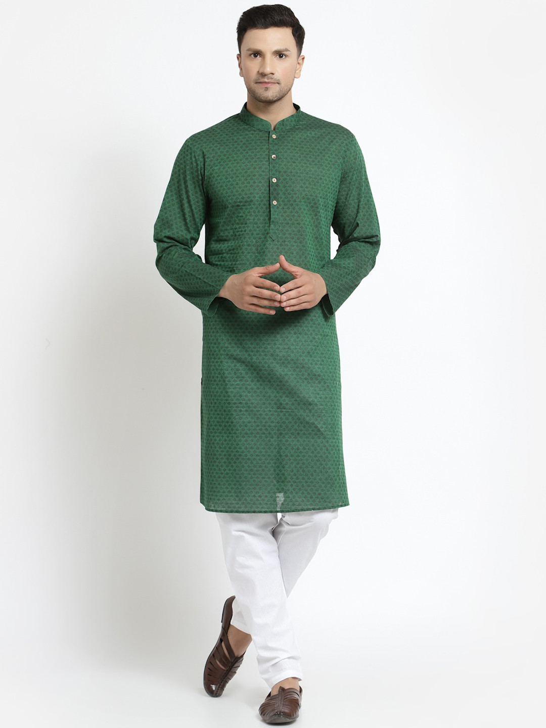 

MOHANLAL SONS Men Green Thread Work Pathani Kurta