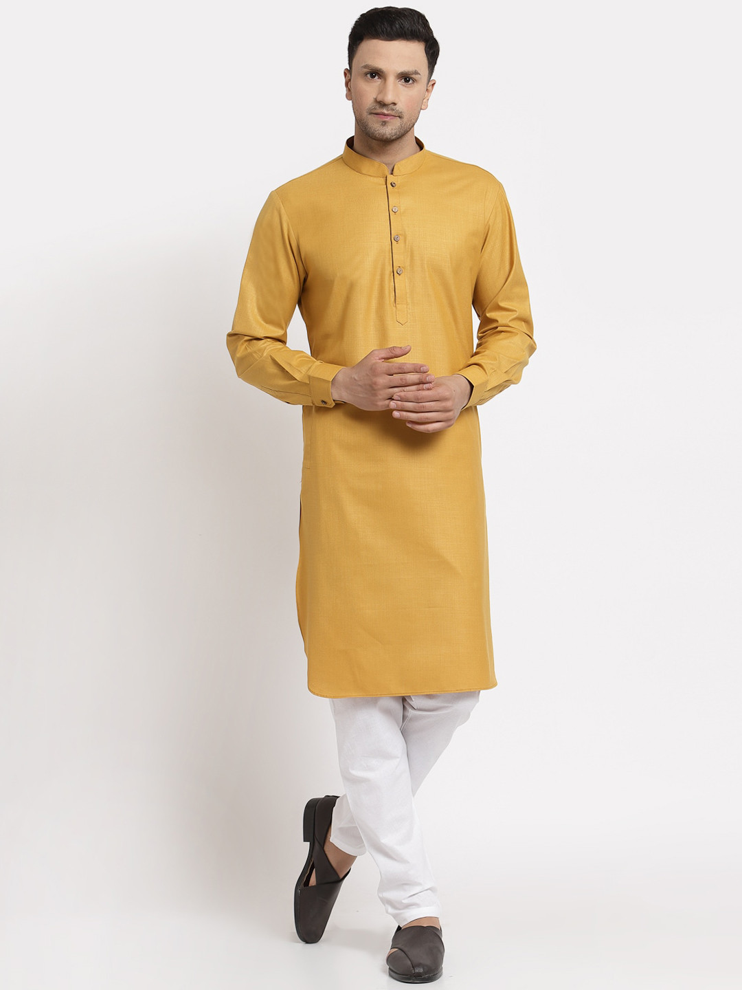

MOHANLAL SONS Men Mustard Yellow Thread Work Kurta