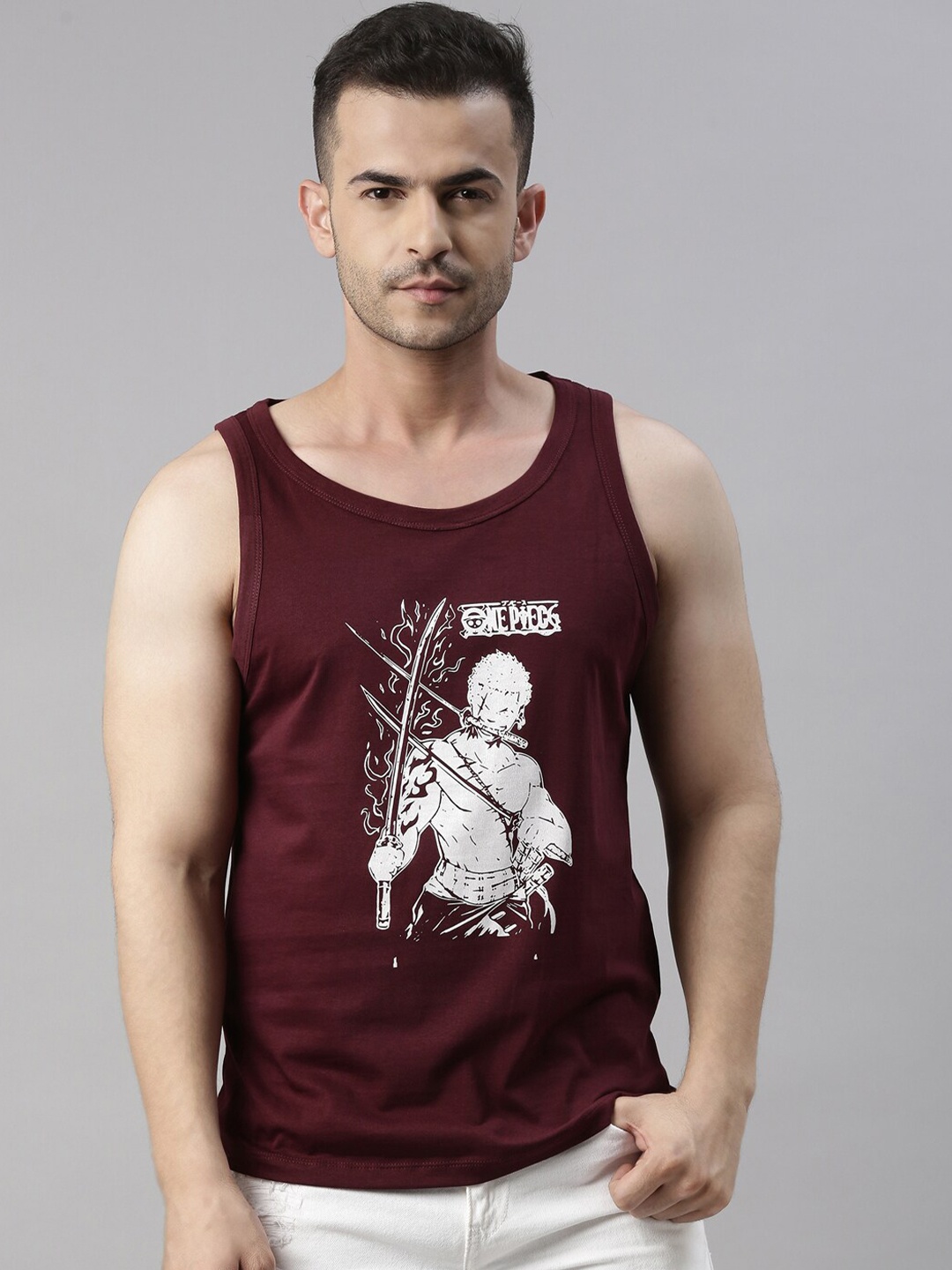 

Bushirt Men Maroon Printed Raw Edge T-shirt