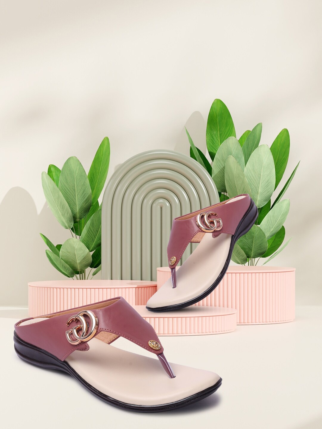 

Longwalk Women Maroon Solid T-Strap Flats