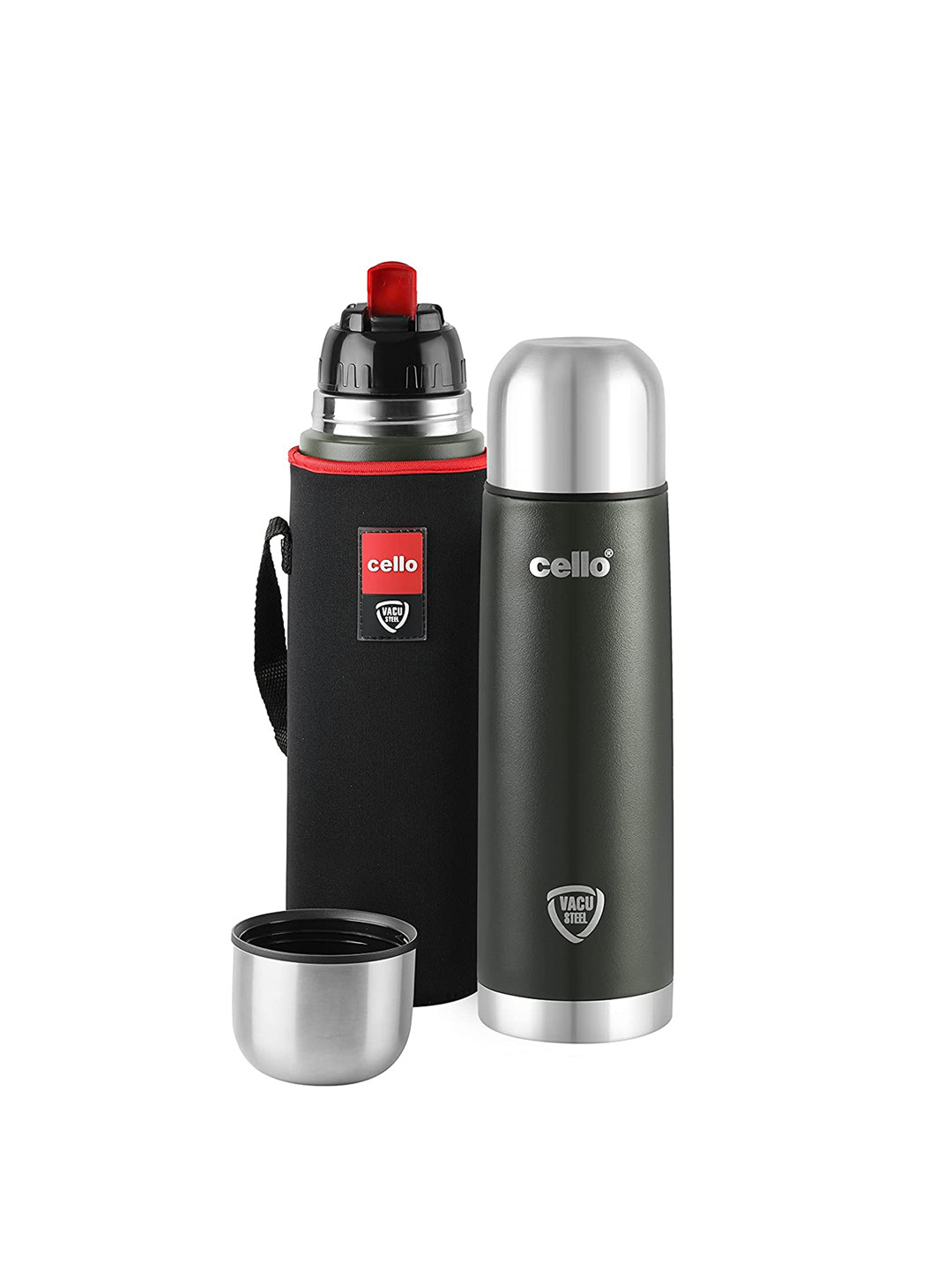 

Cello Green Printed Stainless Steel Duro Tuff-Series-Flip Double Wall SS Water Bottle 500 ml
