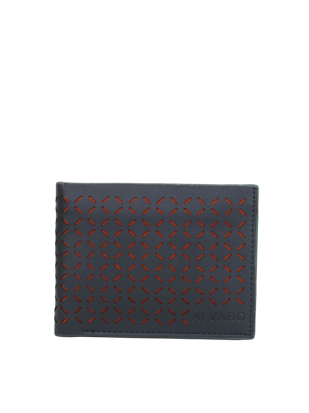 

Alvaro Castagnino Men Navy Genuine Leather Laser-Cut Wallet, Navy blue