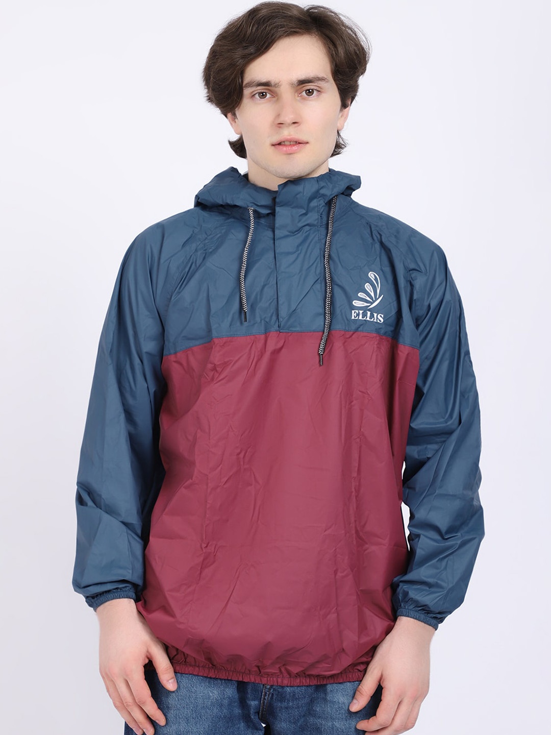 

ELLIS Men Blue & Red Solid Hooded Rain Jacket