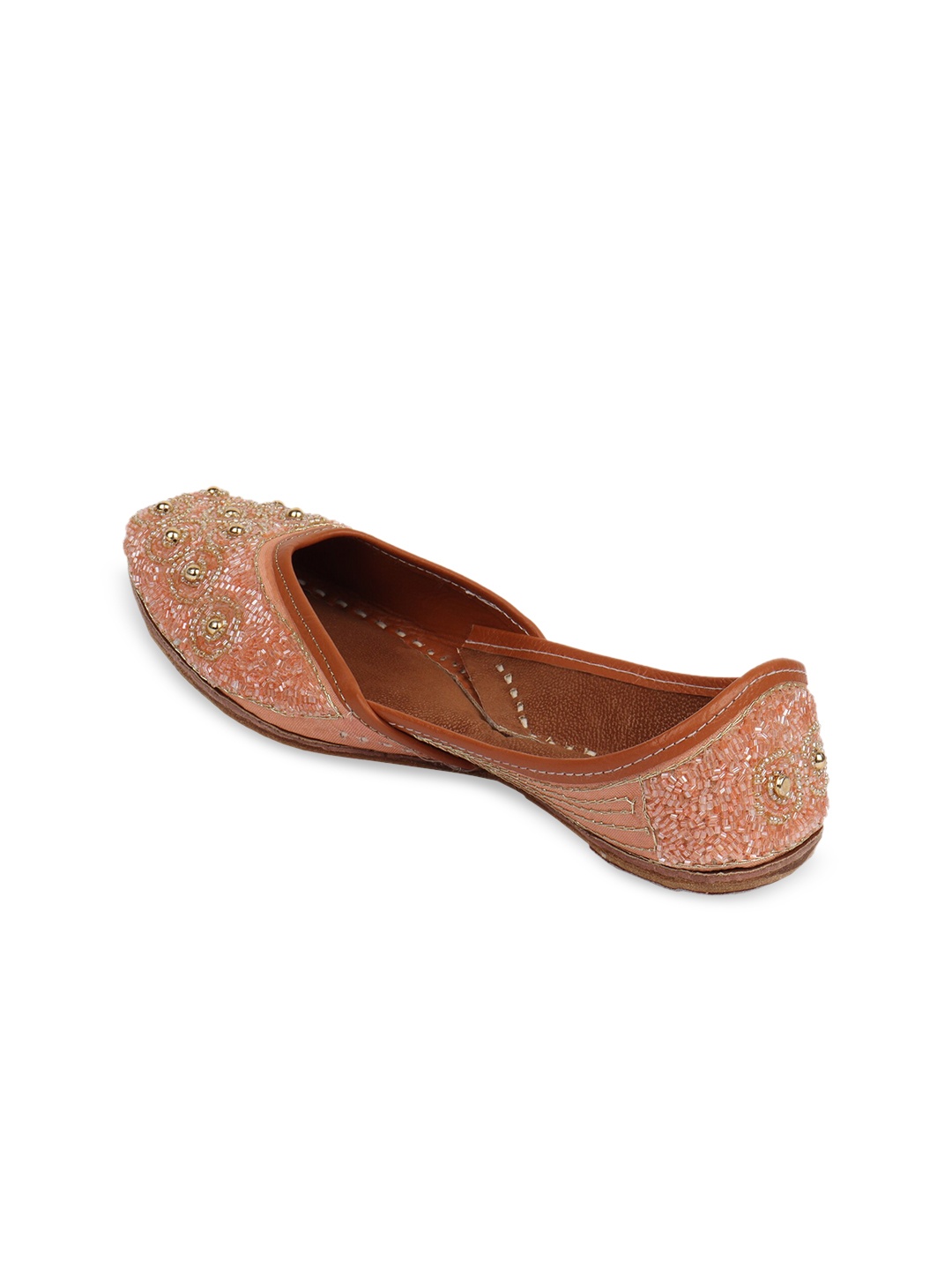 

Ta Chic Women Peach-Coloured Embellished Ethnic Mojaris with Embroidered Flats