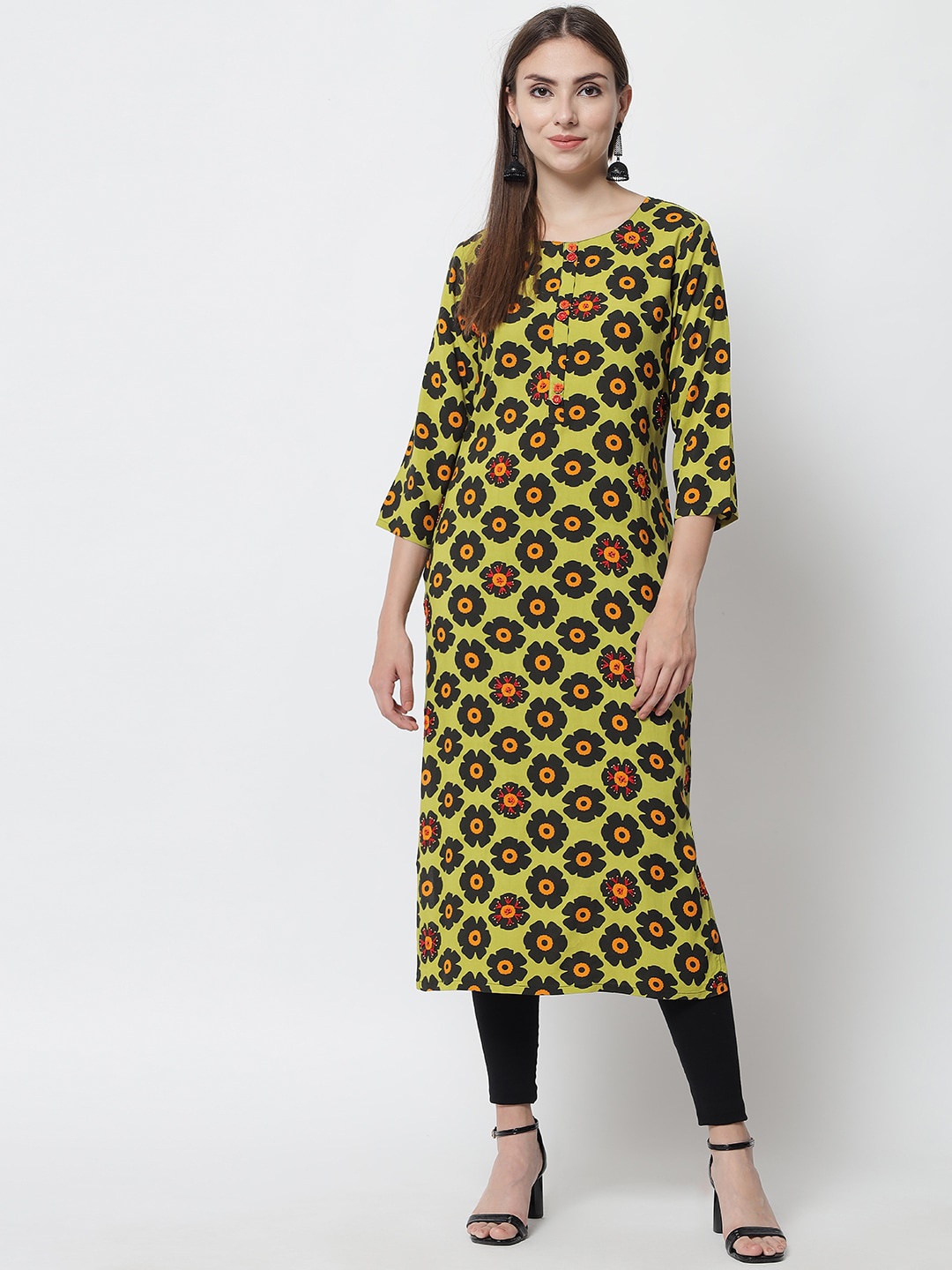 

Spera Women Green Geometric Printed Flared Sleeves Kurta