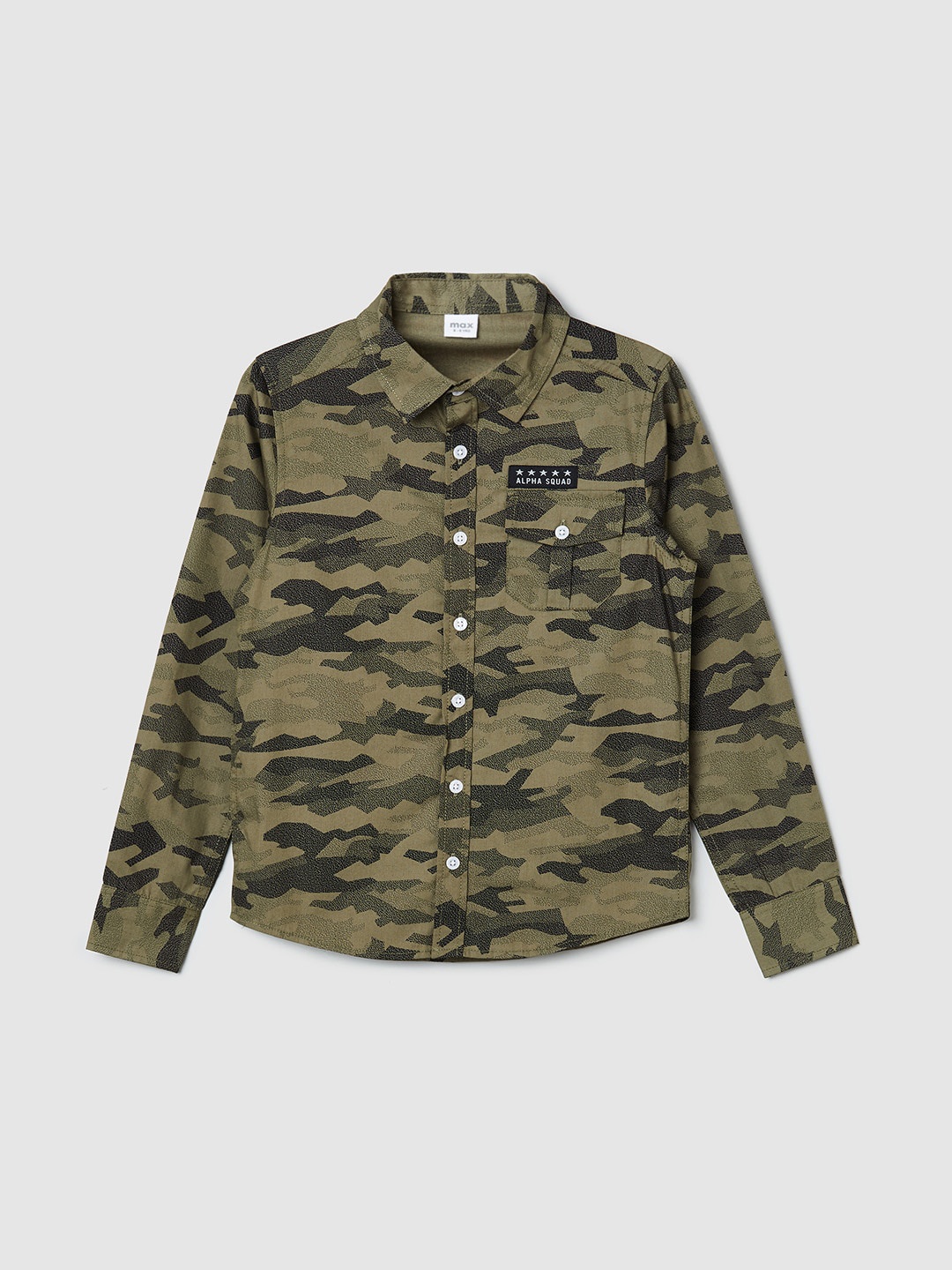 

max Boys Olive Green Printed Casual Shirt