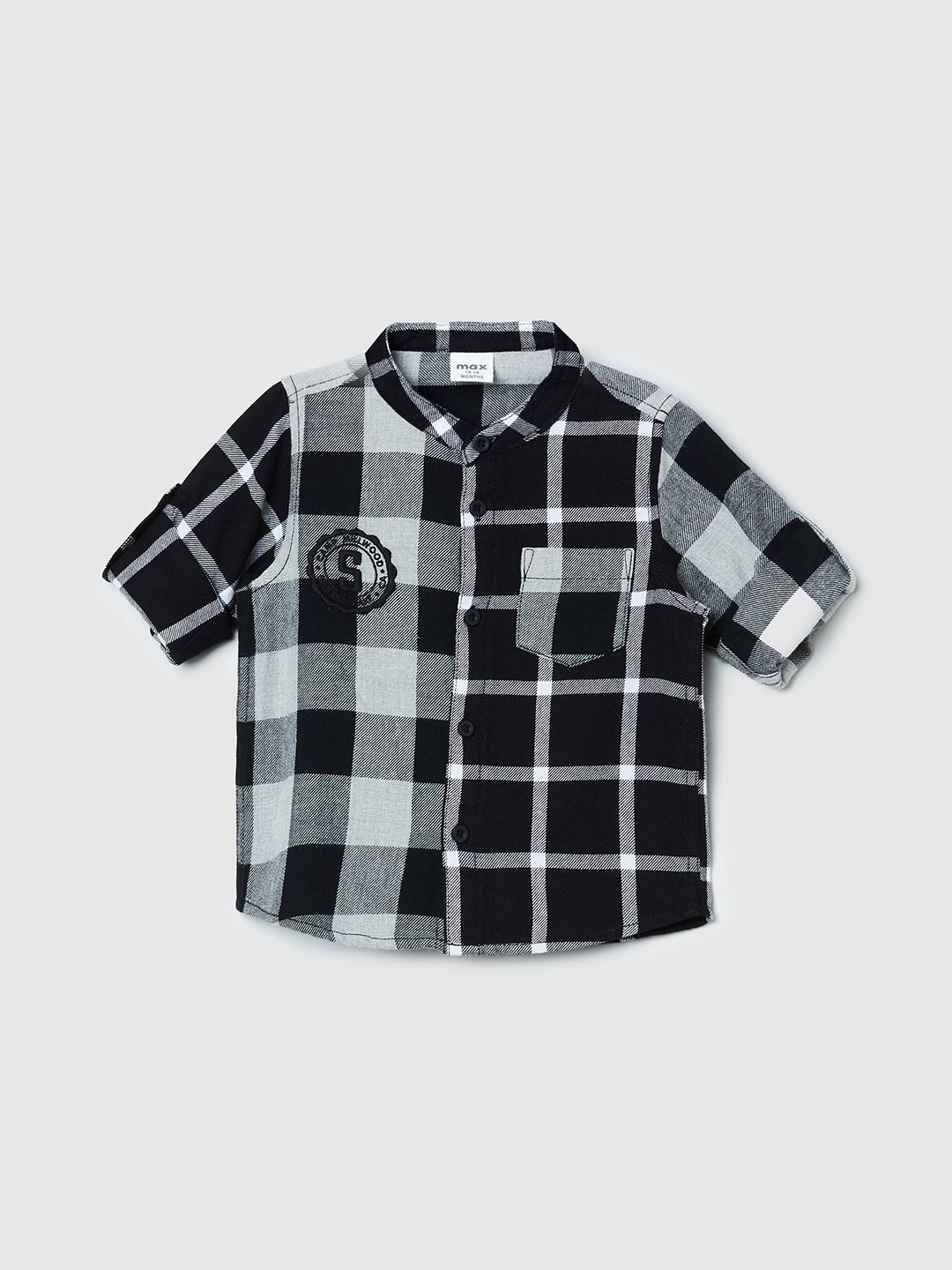 

max Boys Black & White Checked Casual Shirt