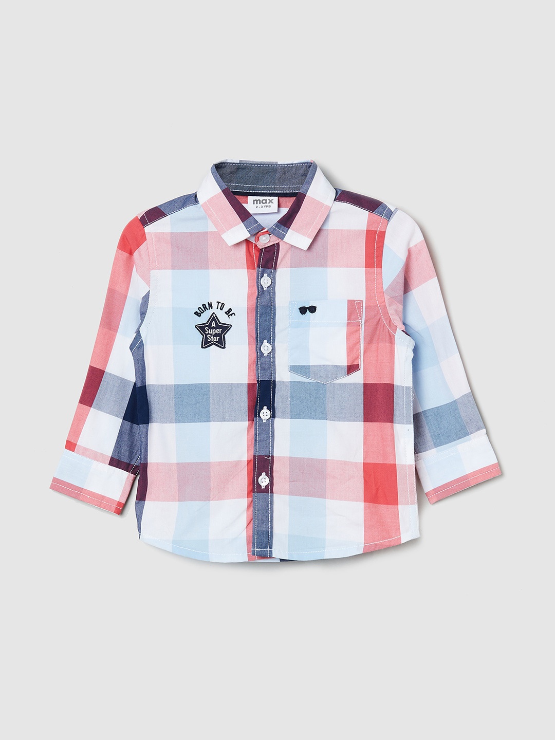

max Boys White & Red Buffalo Checks Checked Casual Shirt