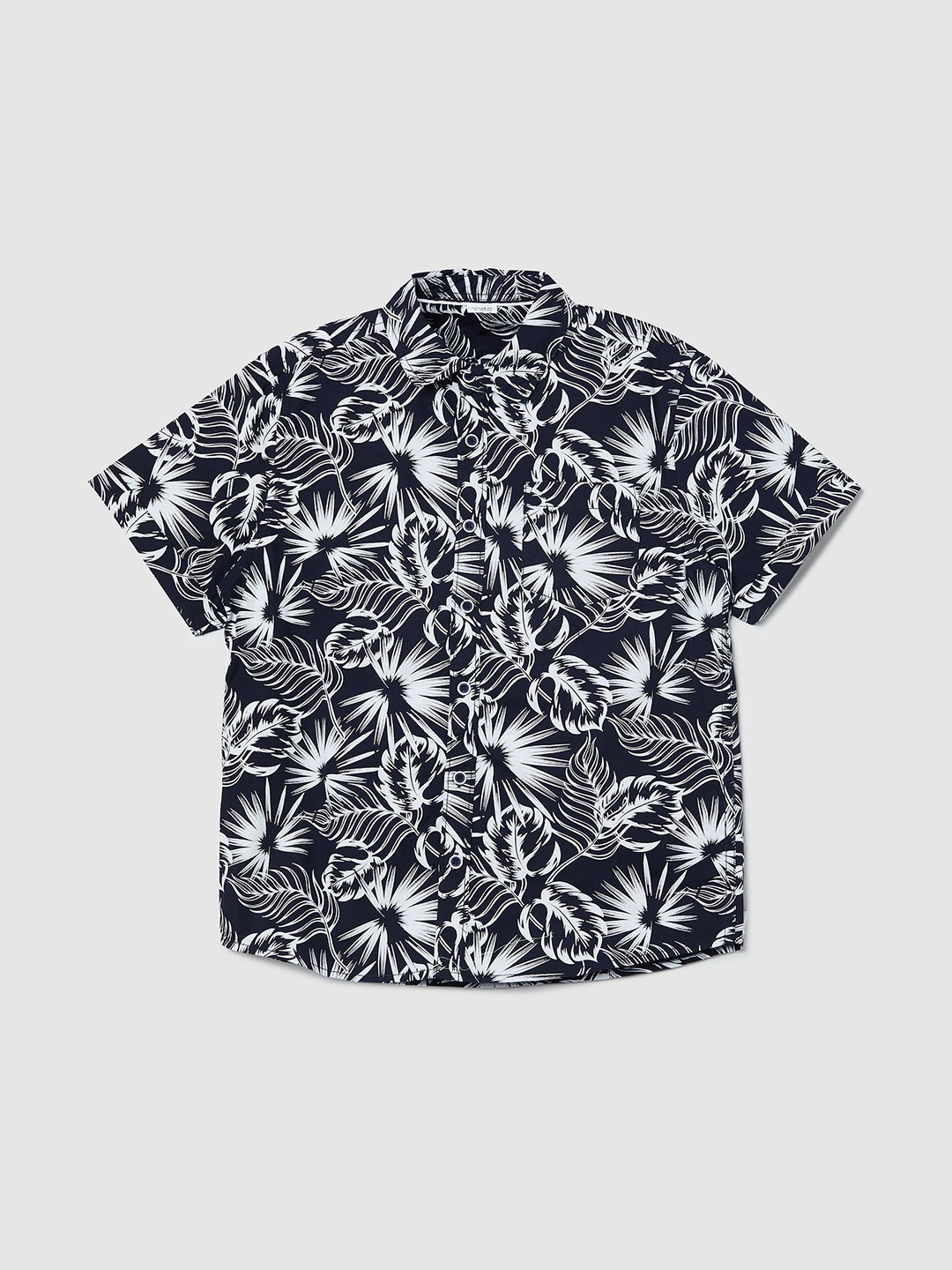 

max Boys Navy Blue & White Floral Printed Casual Shirt