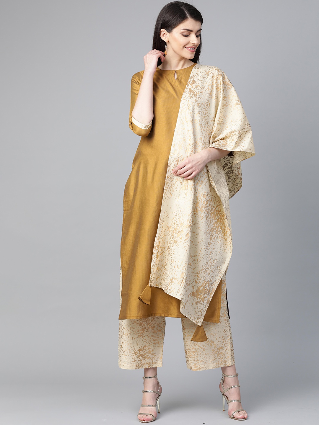 

Indo Era Women Beige Kurta with Palazzos & With Dupatta